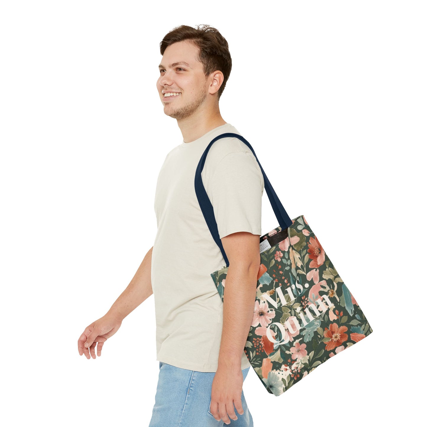 Personalized Floral Teacher Tote Bag: Custom Name Daily School Carryal