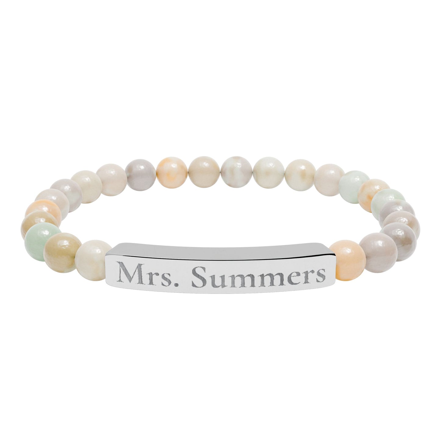 Personalized Teacher Bracelet, Custom Engraved Name Bar Bracelet, Natural Stone Beaded Gift for Teacher Appreciation or School Staf