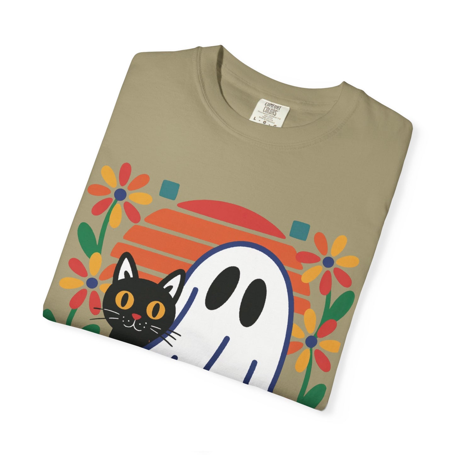 Retro Ghost & Cat Halloween T-shirt | Comfort Colors® Fall Tee
