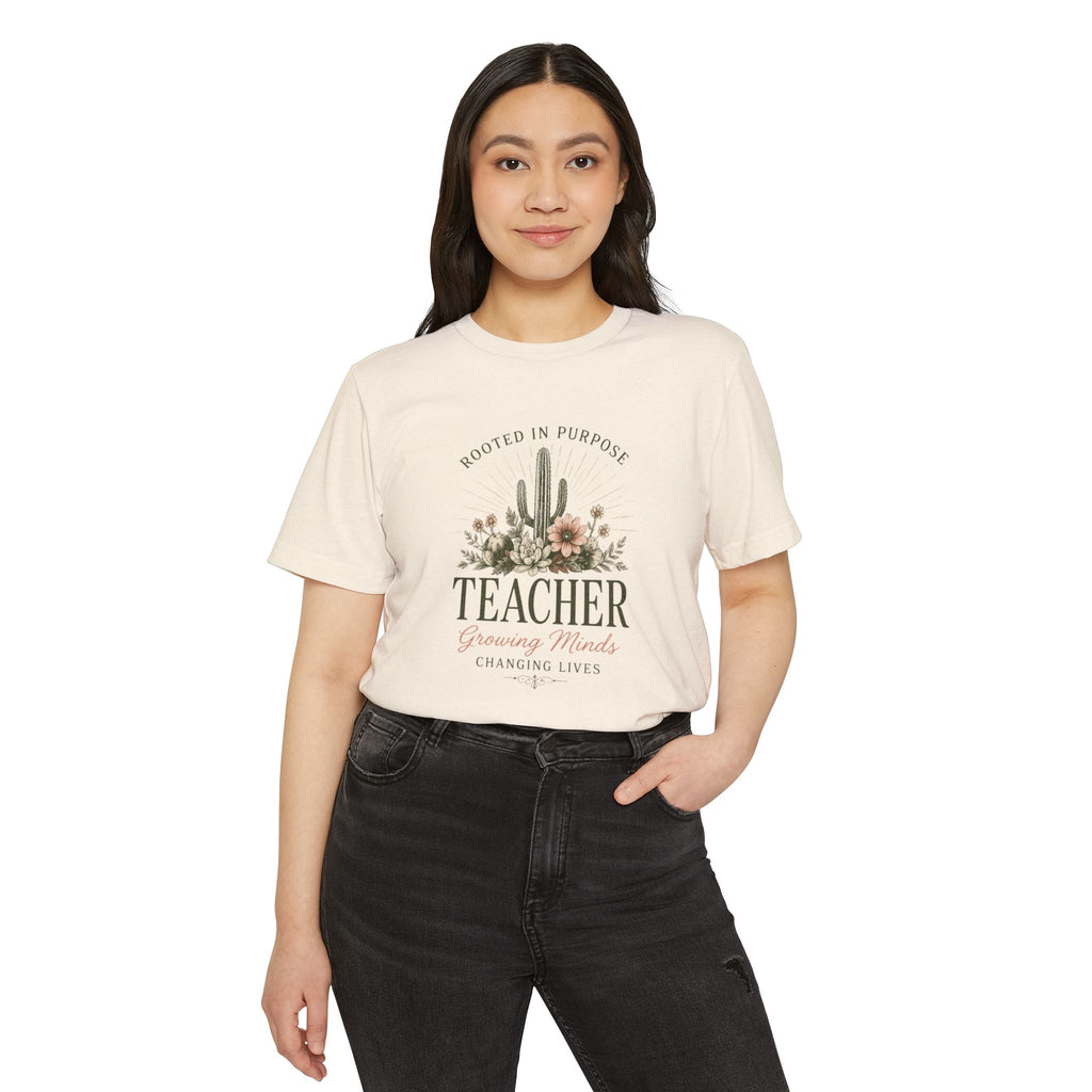Teacher Floral Organic T‑Shirt — "Rooted in Purpose: Growing Minds, Changing Lives"