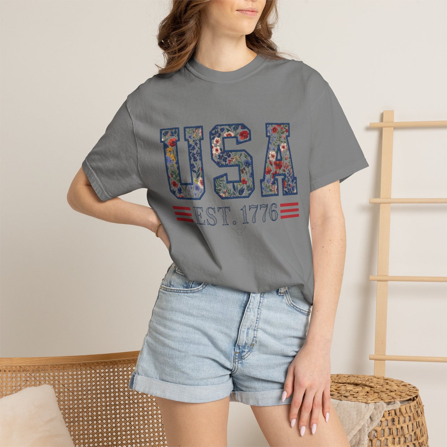Floral USA Comfort Colors Teacher Shirt: Patriotic History Teacher Tee