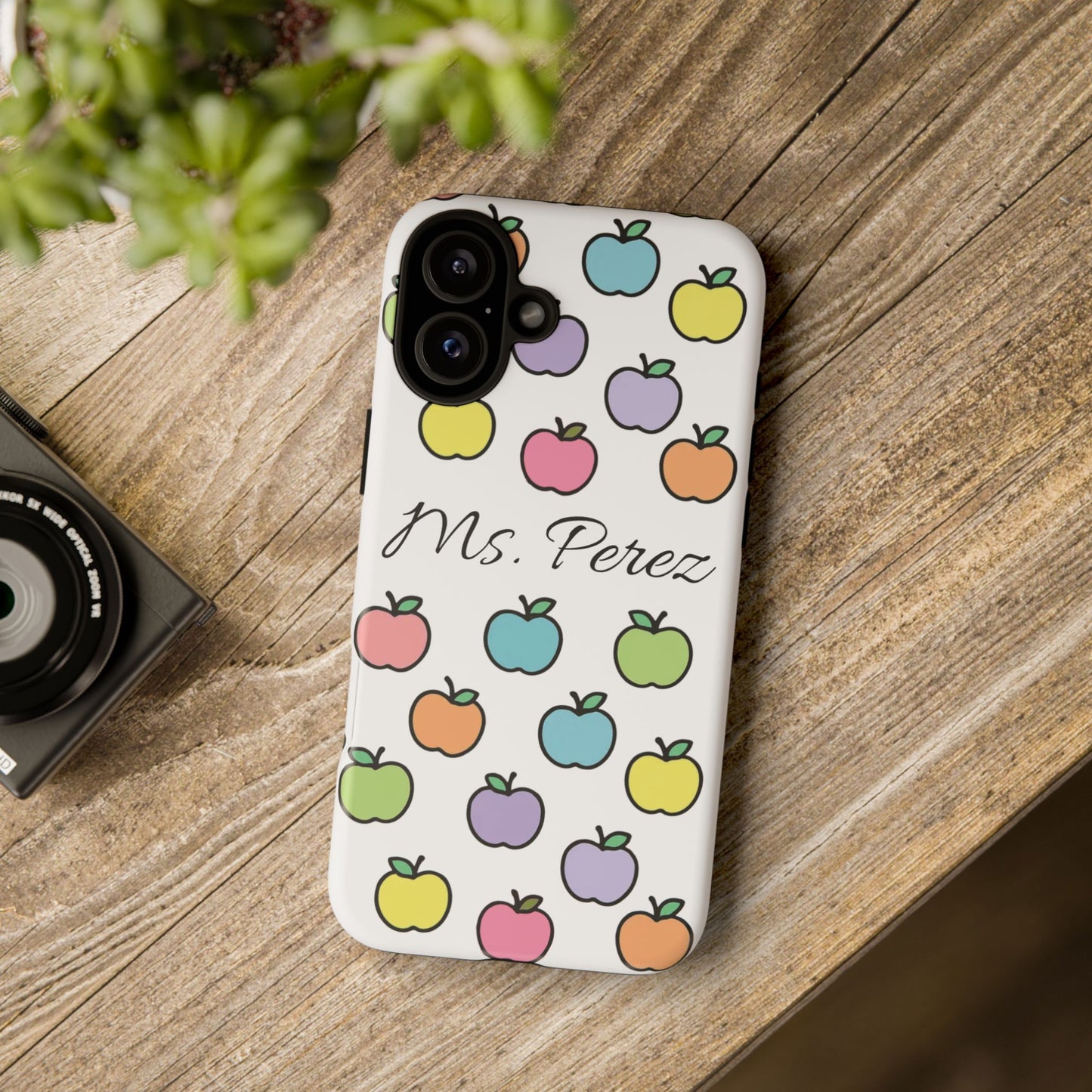 Personalized Teacher Apple Phone Case | Custom Name Teacher iPhone Case | Cute Apple Pattern Phone Case | Teacher Gift