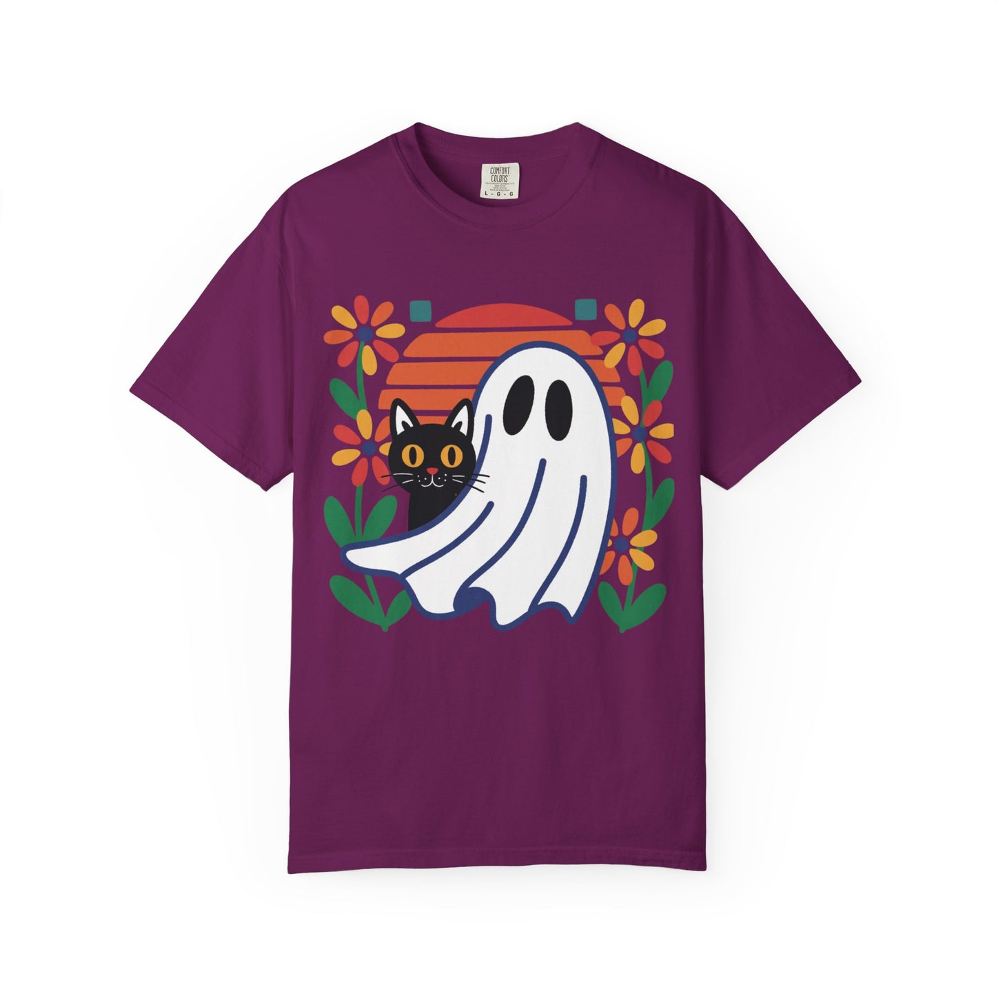 Retro Ghost & Cat Halloween T-shirt | Comfort Colors® Fall Tee