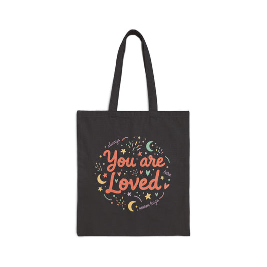 You Are Loved Tote | handwritten doodle design, sketch aesthetic canvas