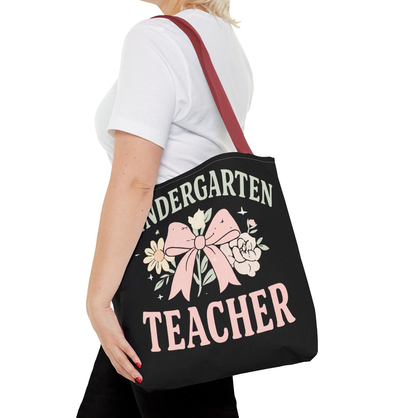 Kindergarten Teacher Floral Tote Bag – Cute Bow & Flowers Teacher Gift
