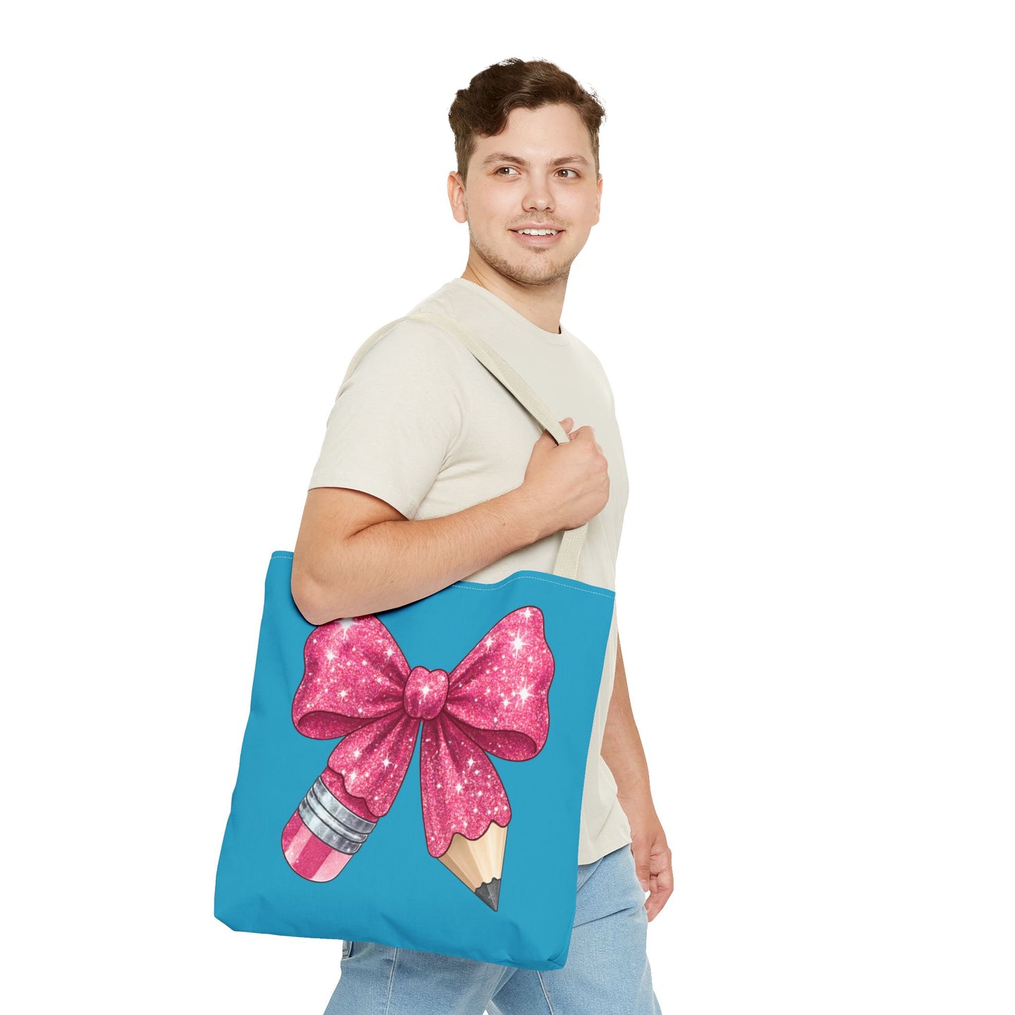 Pink Glitter Pencil & Eraser Tote Bag — Cute Teacher Gift