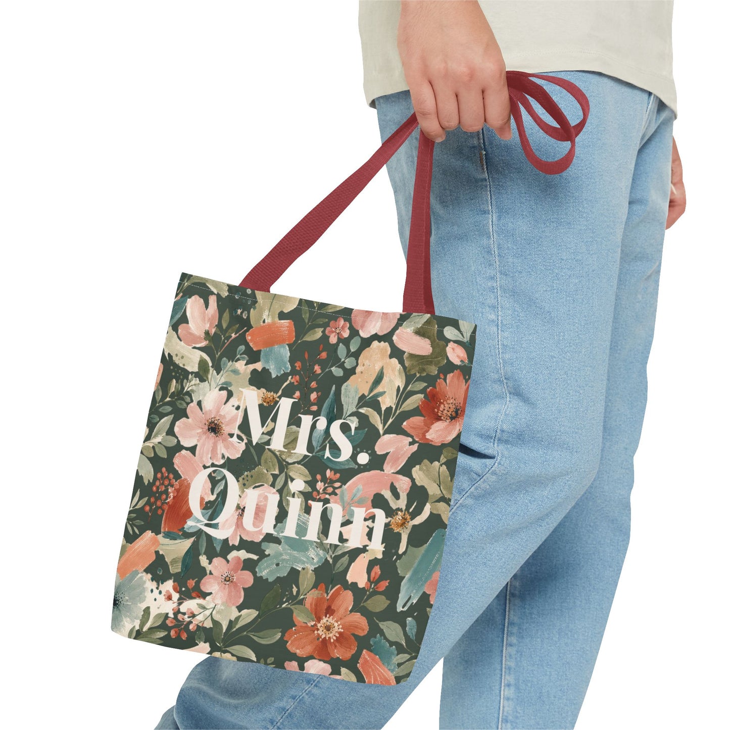 Personalized Floral Teacher Tote Bag: Custom Name Daily School Carryal