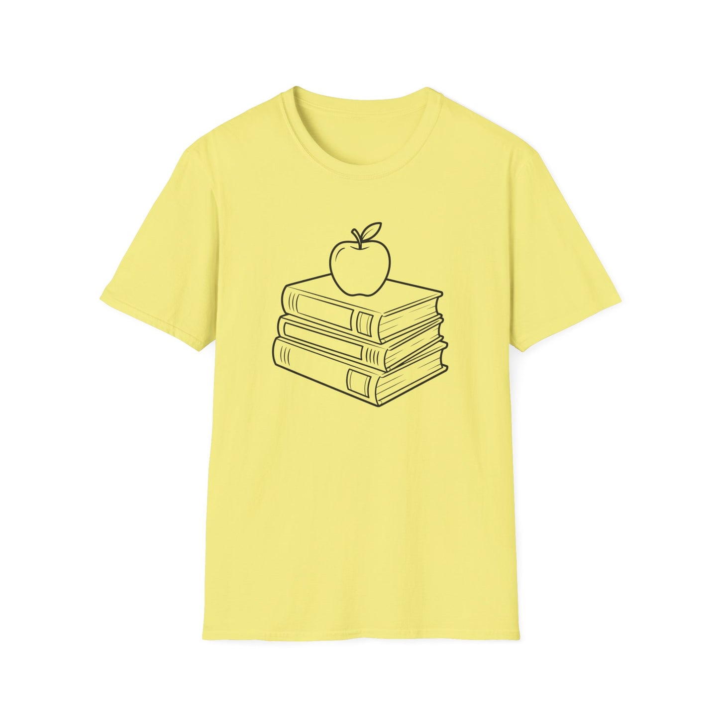 Teacher Apple Stack T‑Shirt — Minimalist Books & Apple Tee for Educators