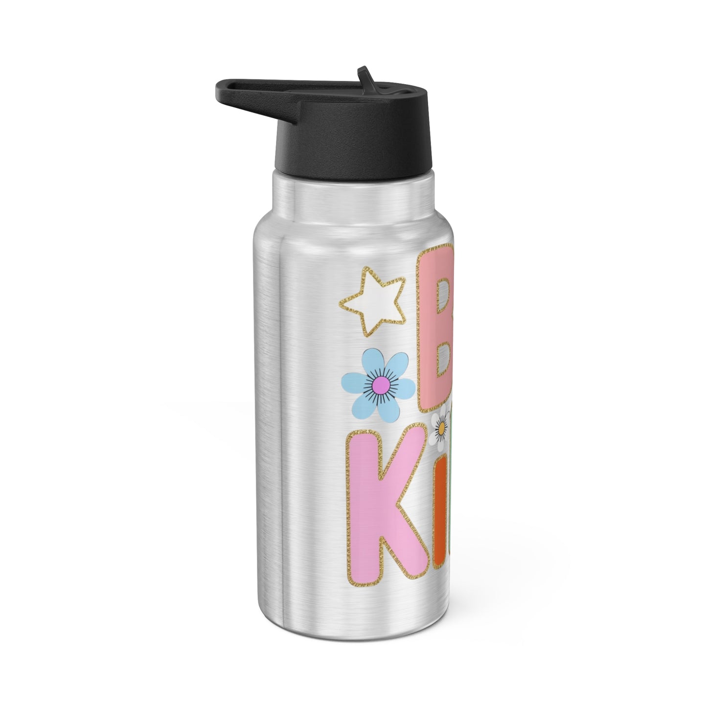 32oz Stainless Tumbler — "Be Kind" Pastel Floral Water Bottle