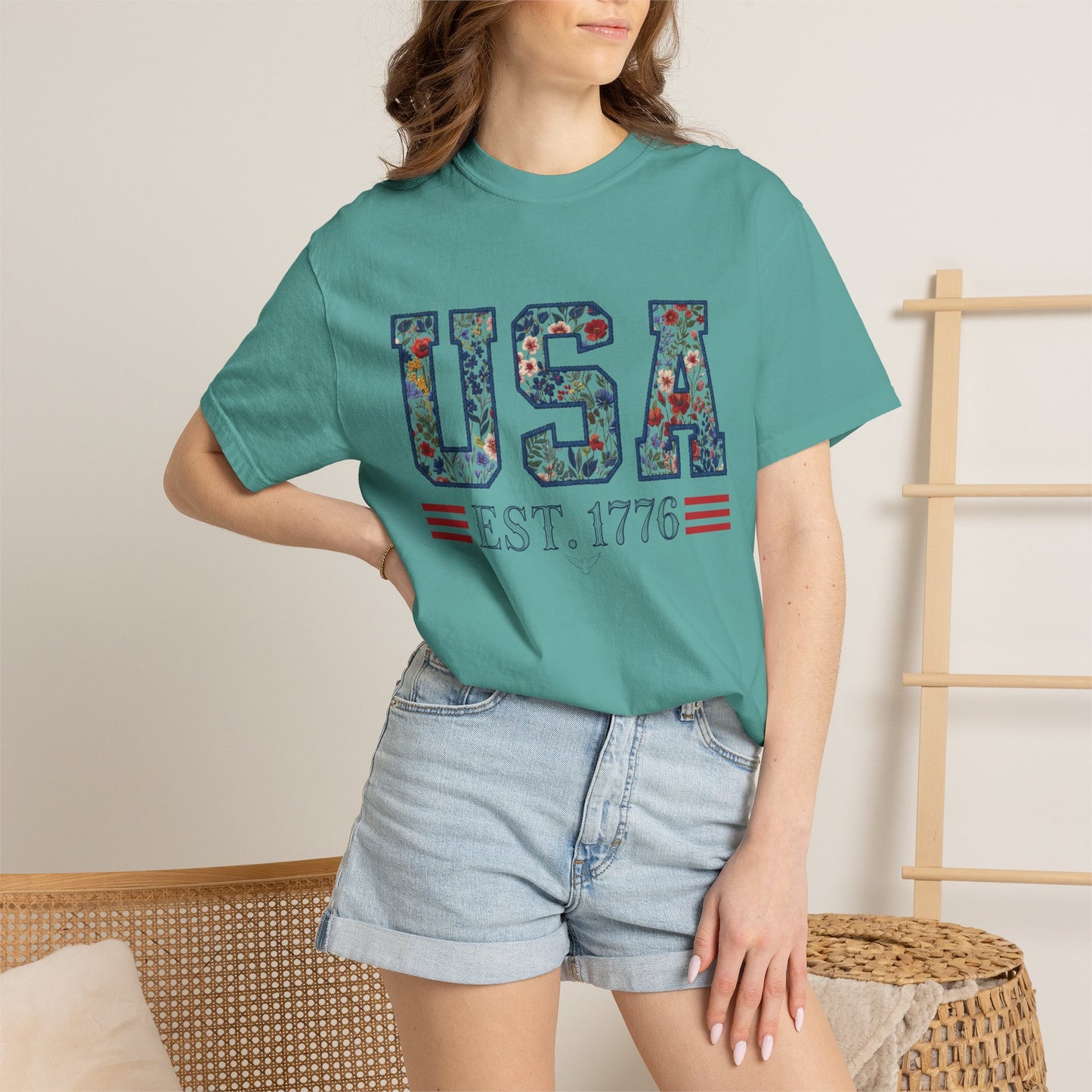Floral USA Comfort Colors Teacher Shirt: Patriotic History Teacher Tee
