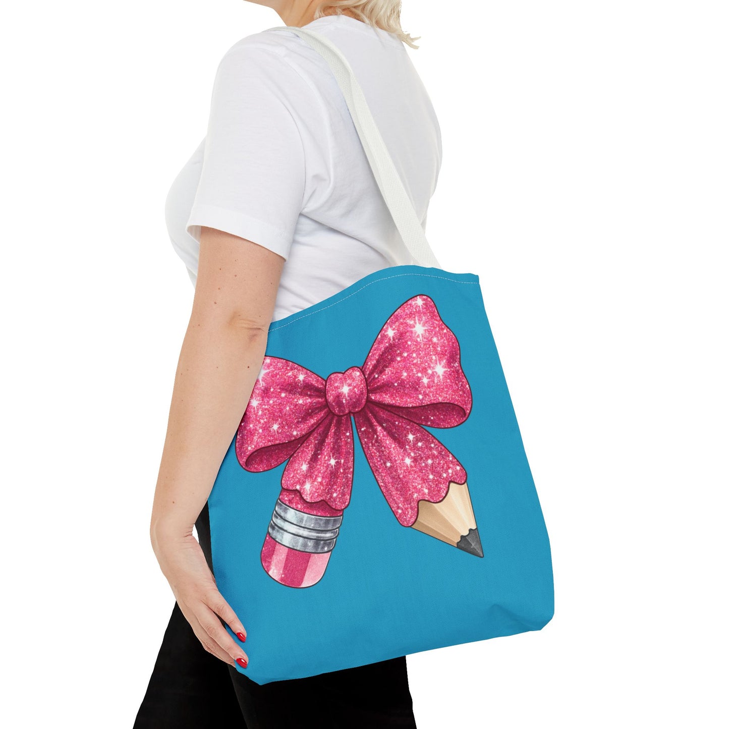 Pink Glitter Pencil & Eraser Tote Bag — Cute Teacher Gift