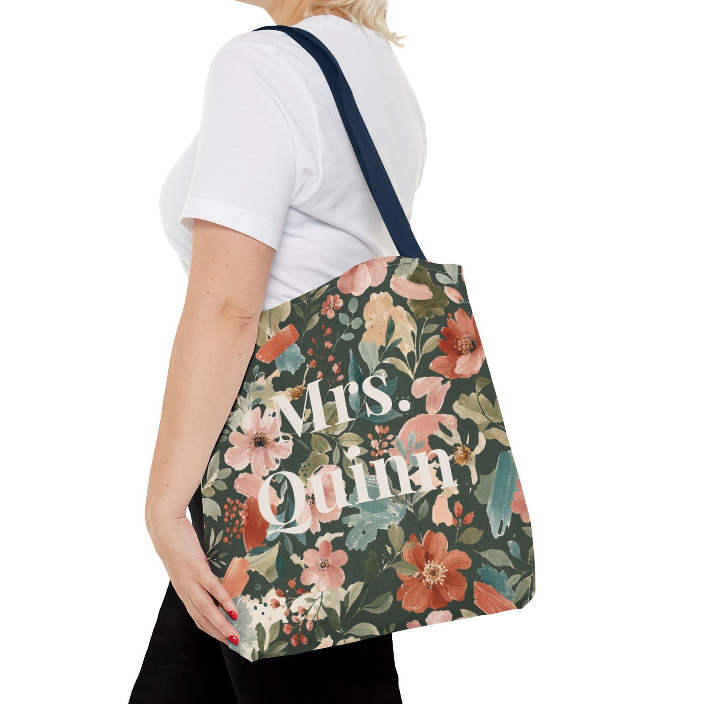 Personalized Floral Teacher Tote Bag: Custom Name Daily School Carryal