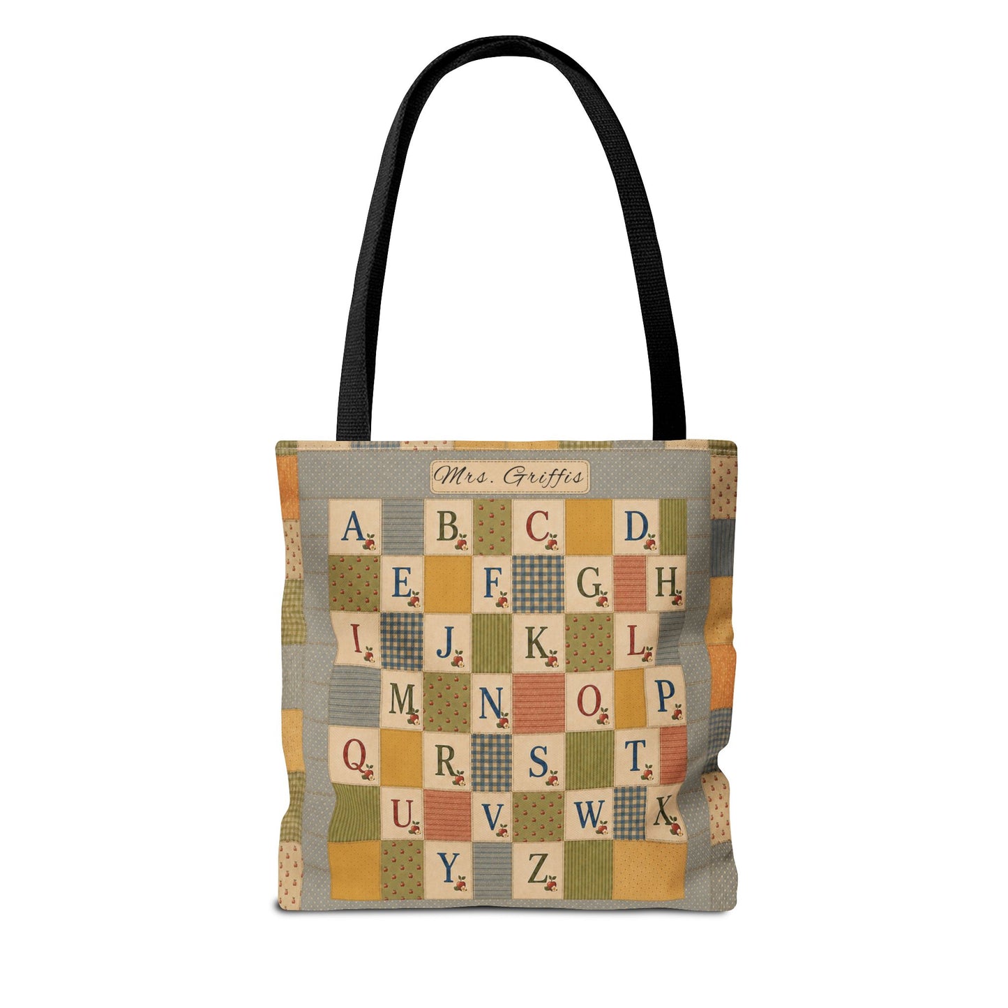 Personalized Teacher Tote Bag, Custom Name Alphabet Quilt Bag, Vintage ABC School Bag, Teacher Gift, Back to School Tote