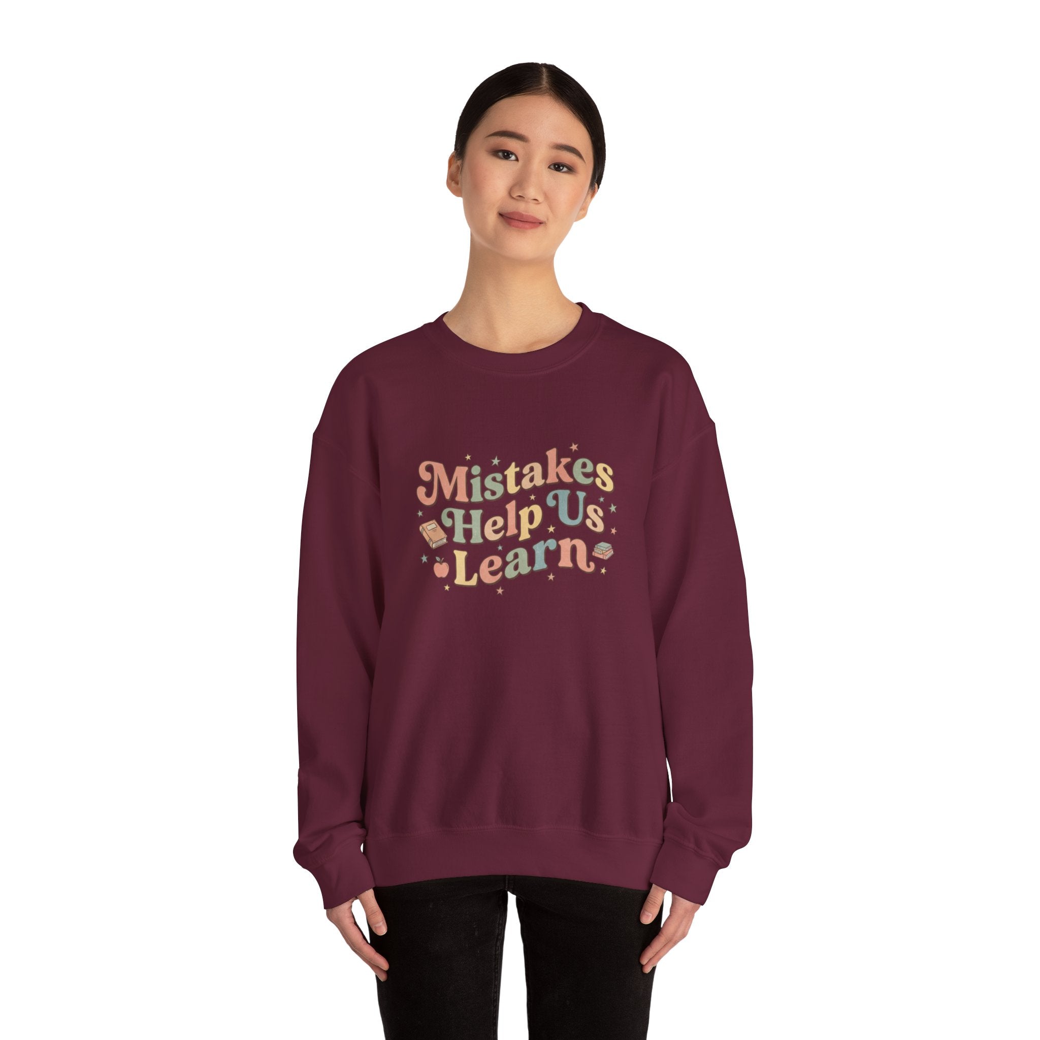 Mistakes Help Us Learn Crewneck Sweatshirt — Retro Inspirational Cozy Pullover