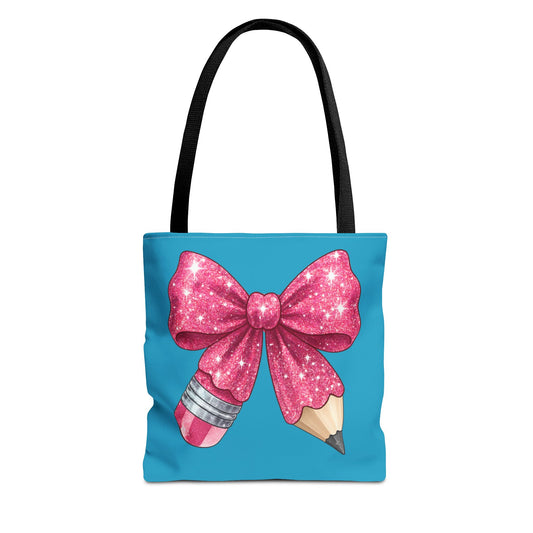 Pink Glitter Pencil & Eraser Tote Bag — Cute Teacher Gift
