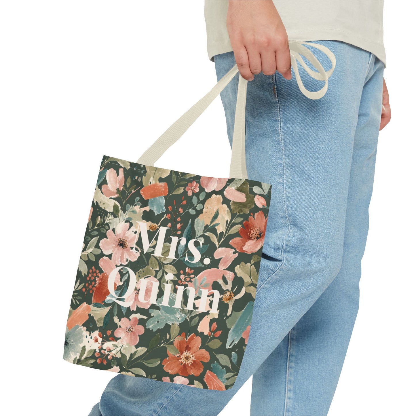 Personalized Floral Teacher Tote Bag: Custom Name Daily School Carryal