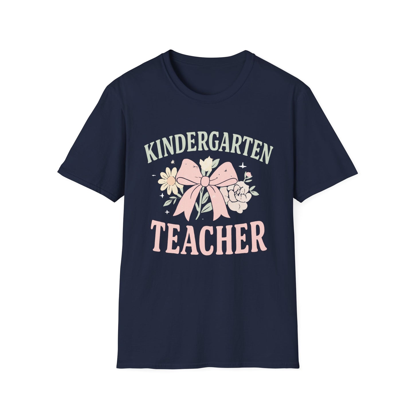 Kindergarten Teacher T-Shirt — Floral Bow Design, Cute Teacher Gift for Women