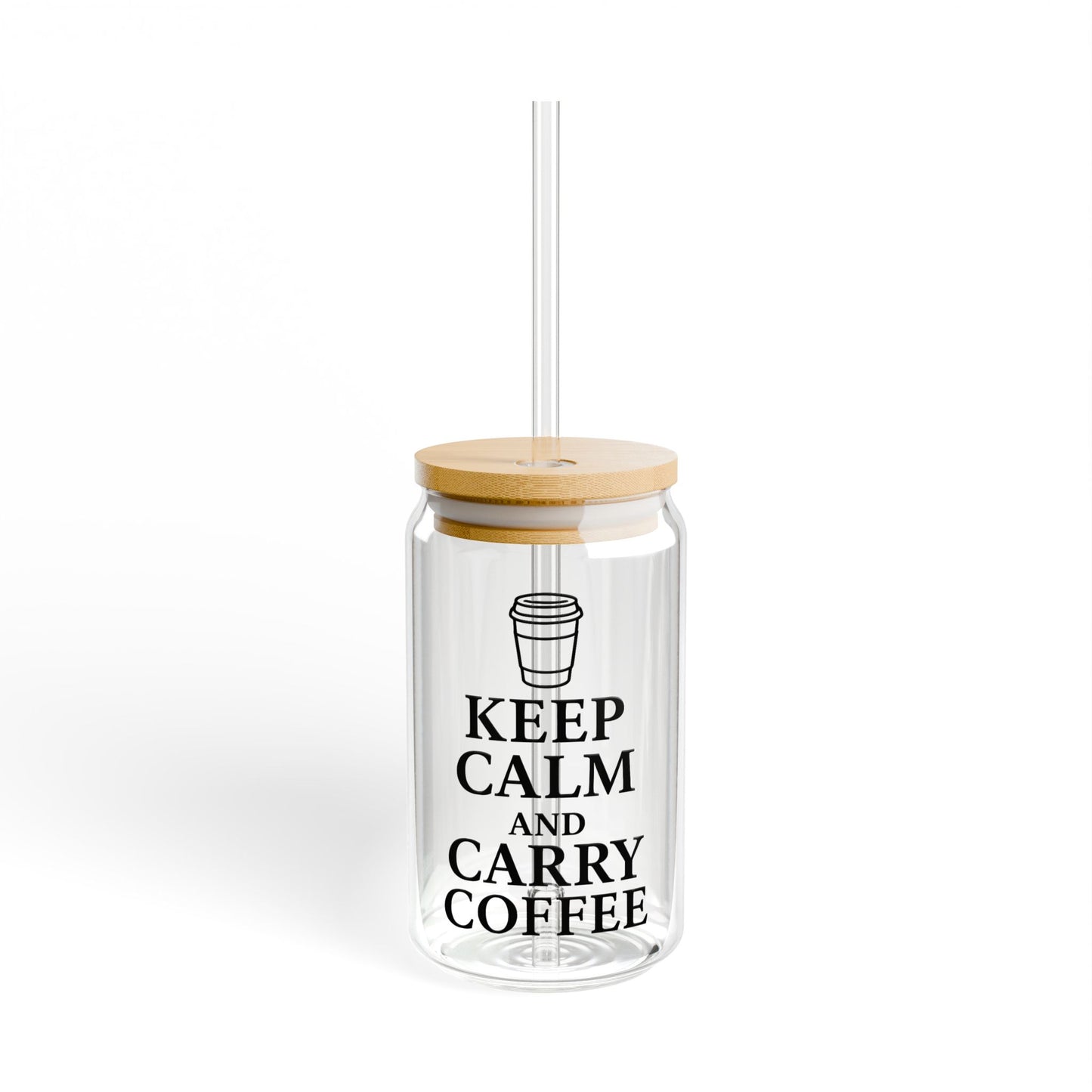 Keep Calm and Carry Coffee Glass Can | Teacher Coffee Cup with Bamboo Lid | Reusable Iced Coffee Glass | Funny Teacher Gift