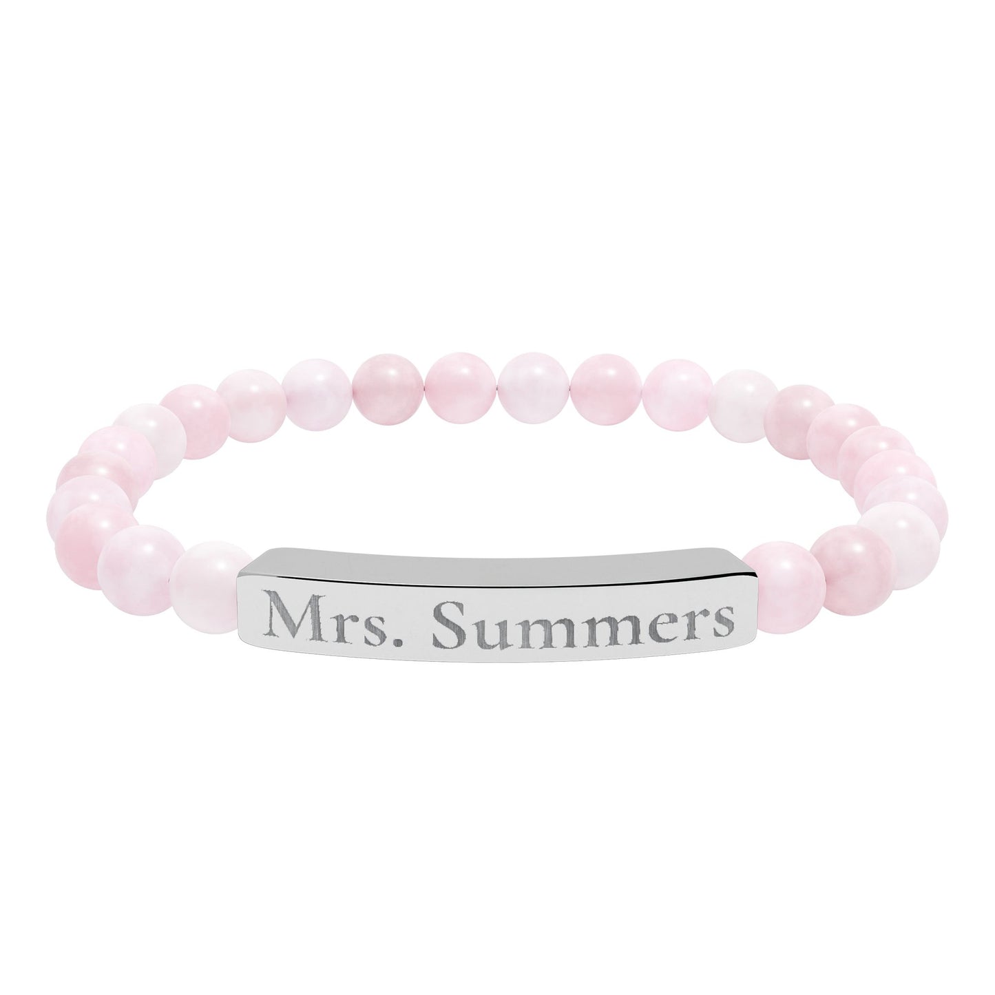 Personalized Teacher Bracelet, Custom Engraved Name Bar Bracelet, Natural Stone Beaded Gift for Teacher Appreciation or School Staf