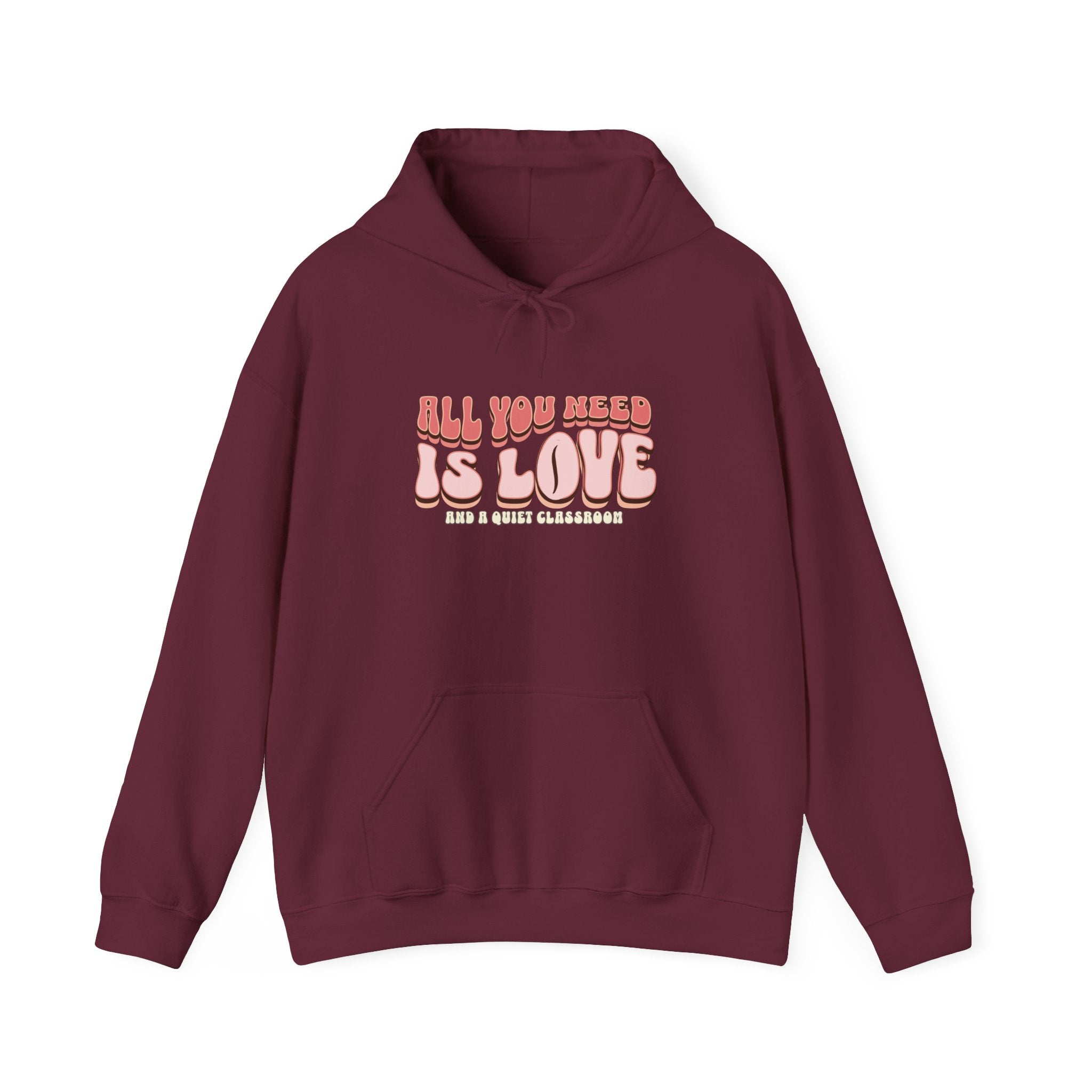 All You Need Is Love Hoodie — Retro Pink Typography Valentine's Sweatshirt