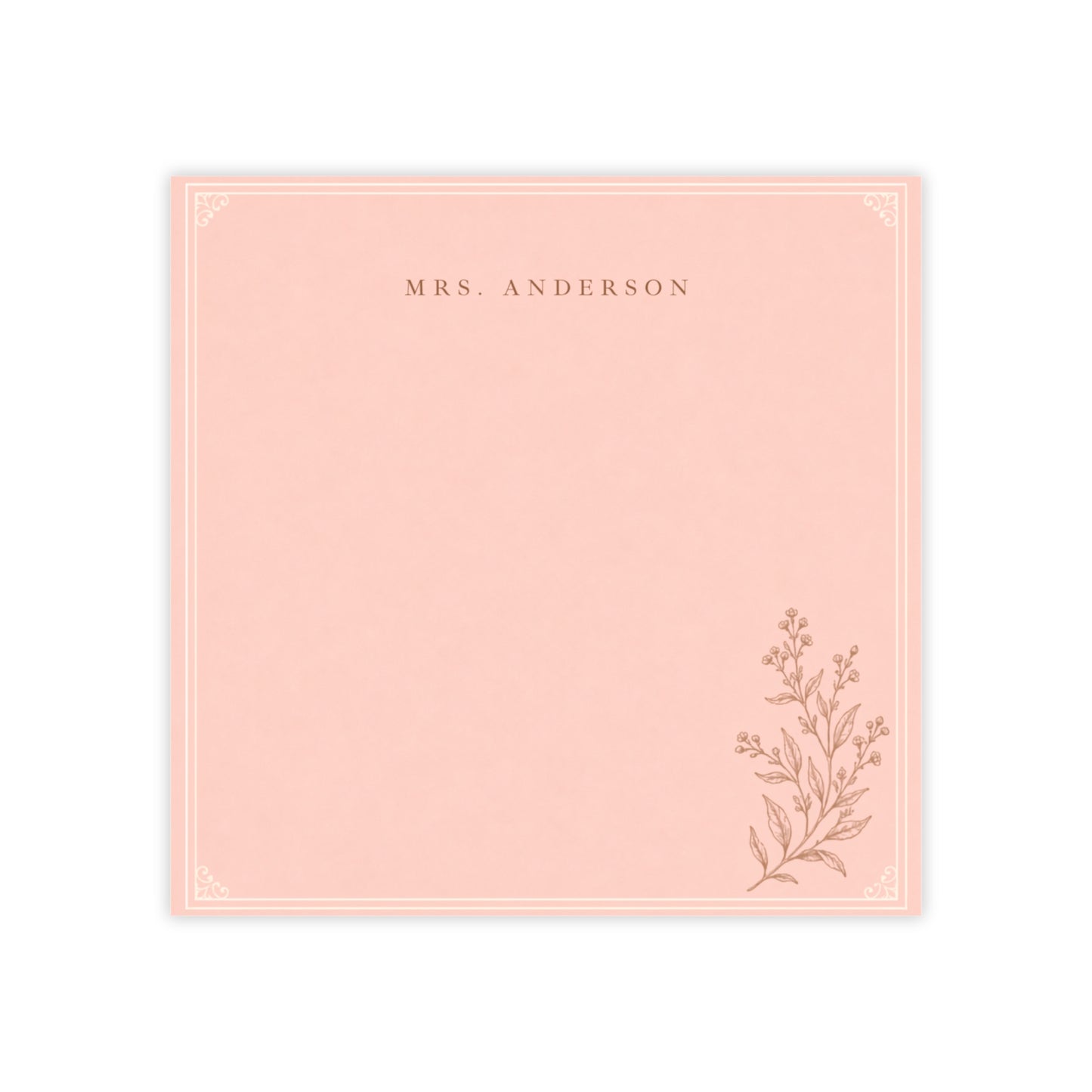 Personalized Teacher Post-it Notes, Blush Pink Minimalist Custom Name Sticky Notes 3x3, Elegant Botanical Teacher Gift, Desk Notepad, Mrs Ms