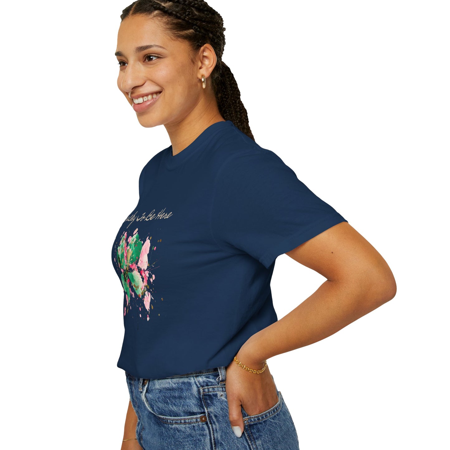 St. Patrick's Day, Lucky To Be Here T-Shirt - Floral Four-Leaf Clover Graphic