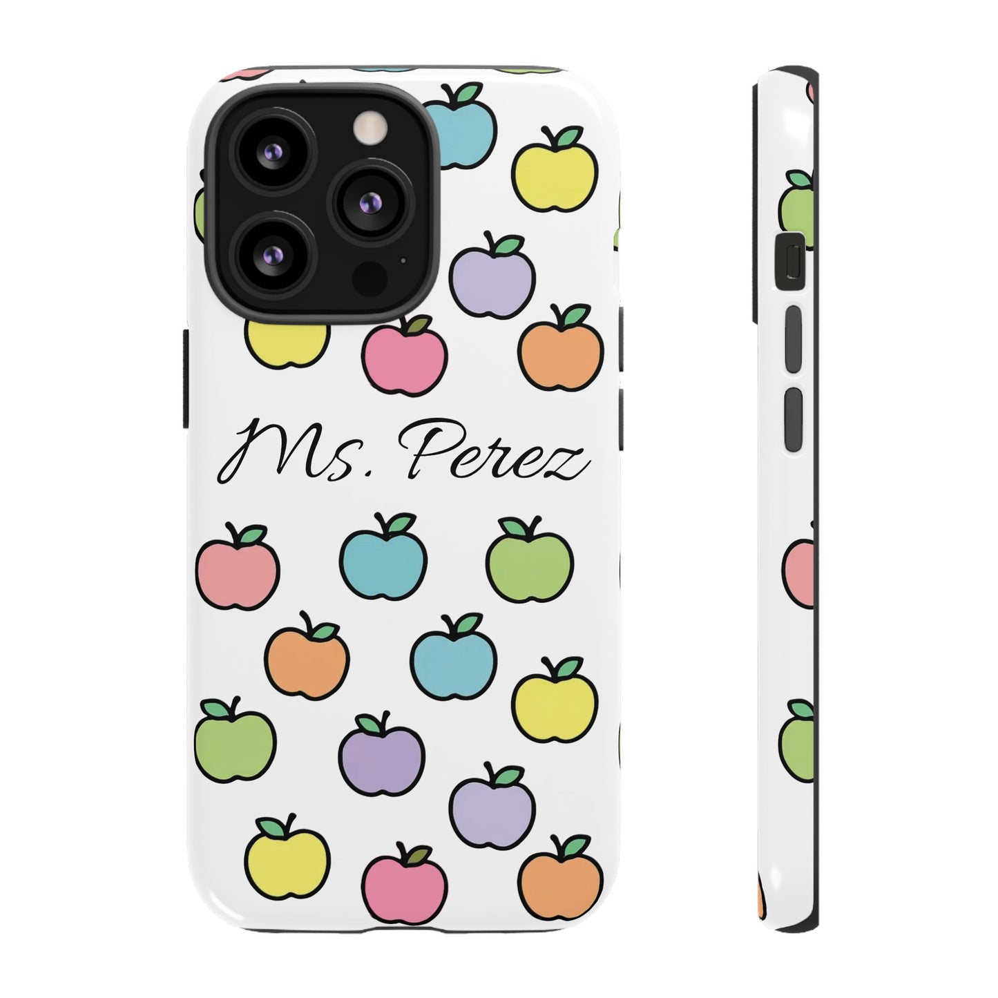Personalized Teacher Apple Phone Case | Custom Name Teacher iPhone Case | Cute Apple Pattern Phone Case | Teacher Gift