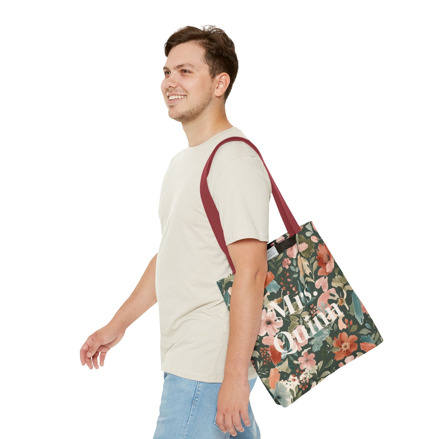 Personalized Floral Teacher Tote Bag: Custom Name Daily School Carryal