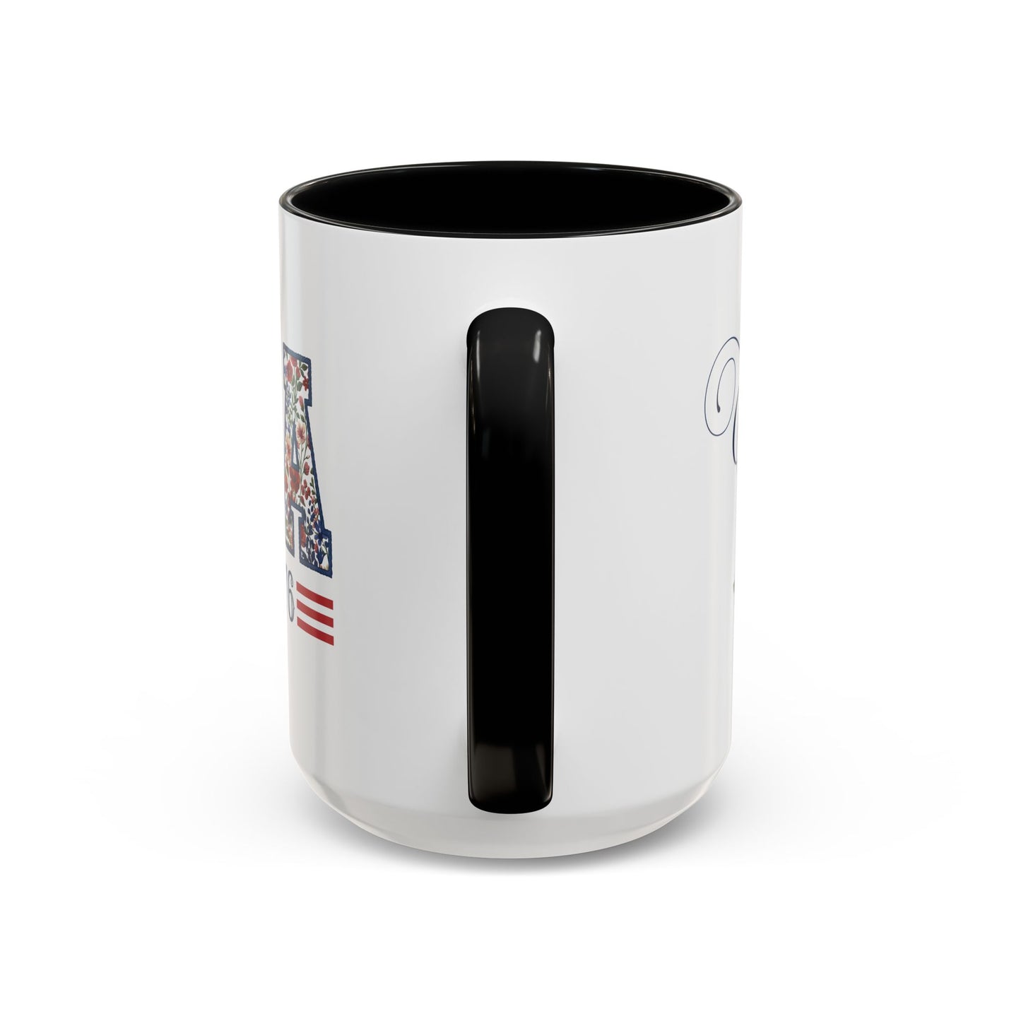 Personalized Patriotic Mug, Custom Name Ceramic Coffee Cup, USA Floral Accent Mug, Fourth of July Hostess Gift, 11oz 15oz