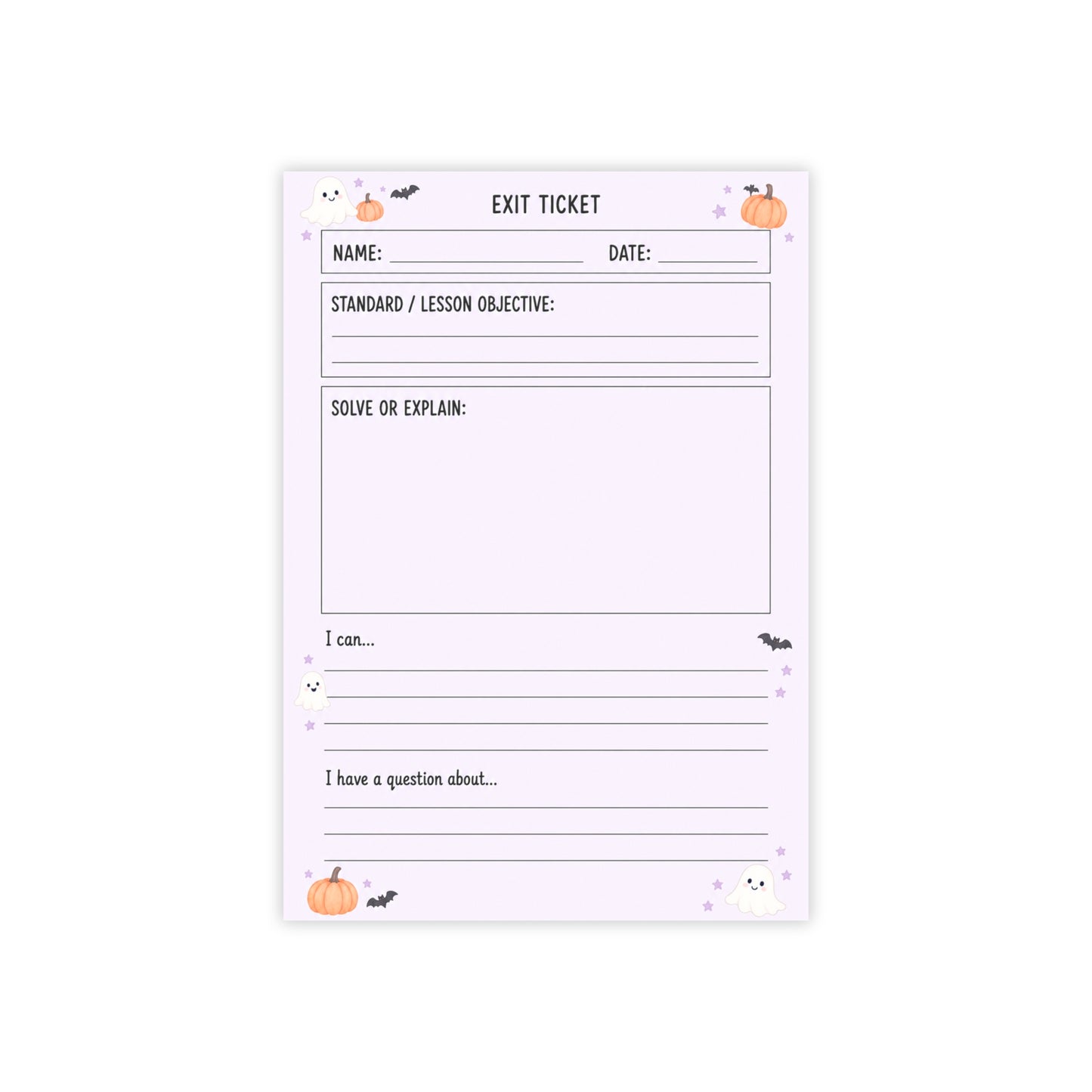 Halloween Classroom Exit Ticket Post-it® Pad, 4x6 Formative Assessment