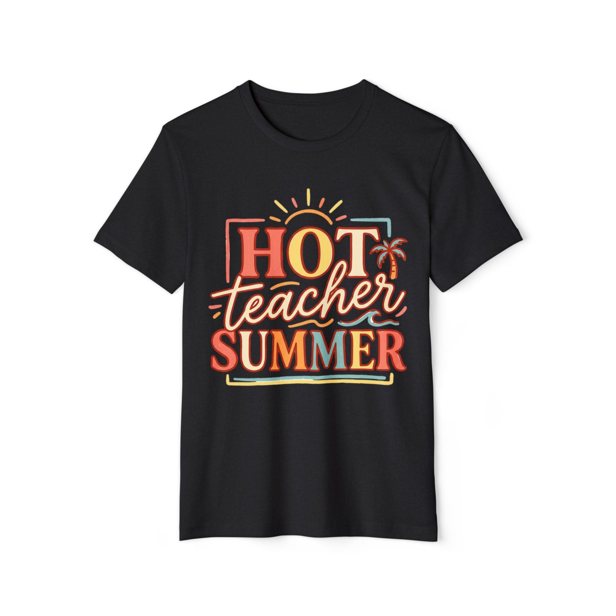 Teacher Summer T‑Shirt - Organic "Hot Teacher Summer" Retro Sun Design