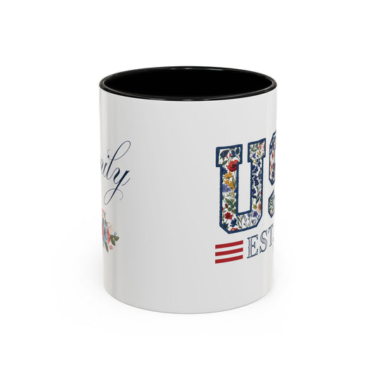 Custom Name USA Floral Accent Mug, 11oz 15oz