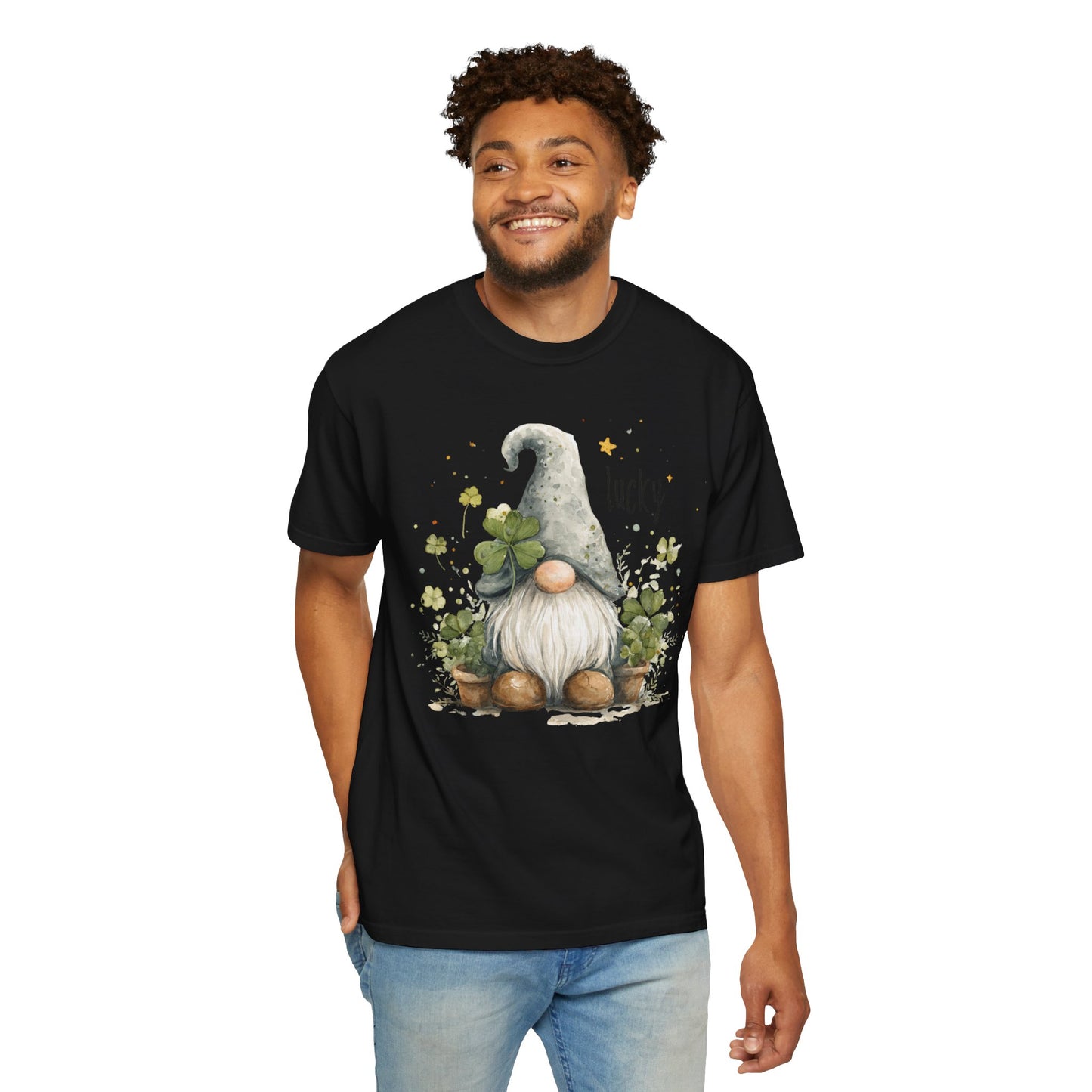 St. Patrick's Gnome T-Shirt — "Lucky" Shamrock Garden Tee