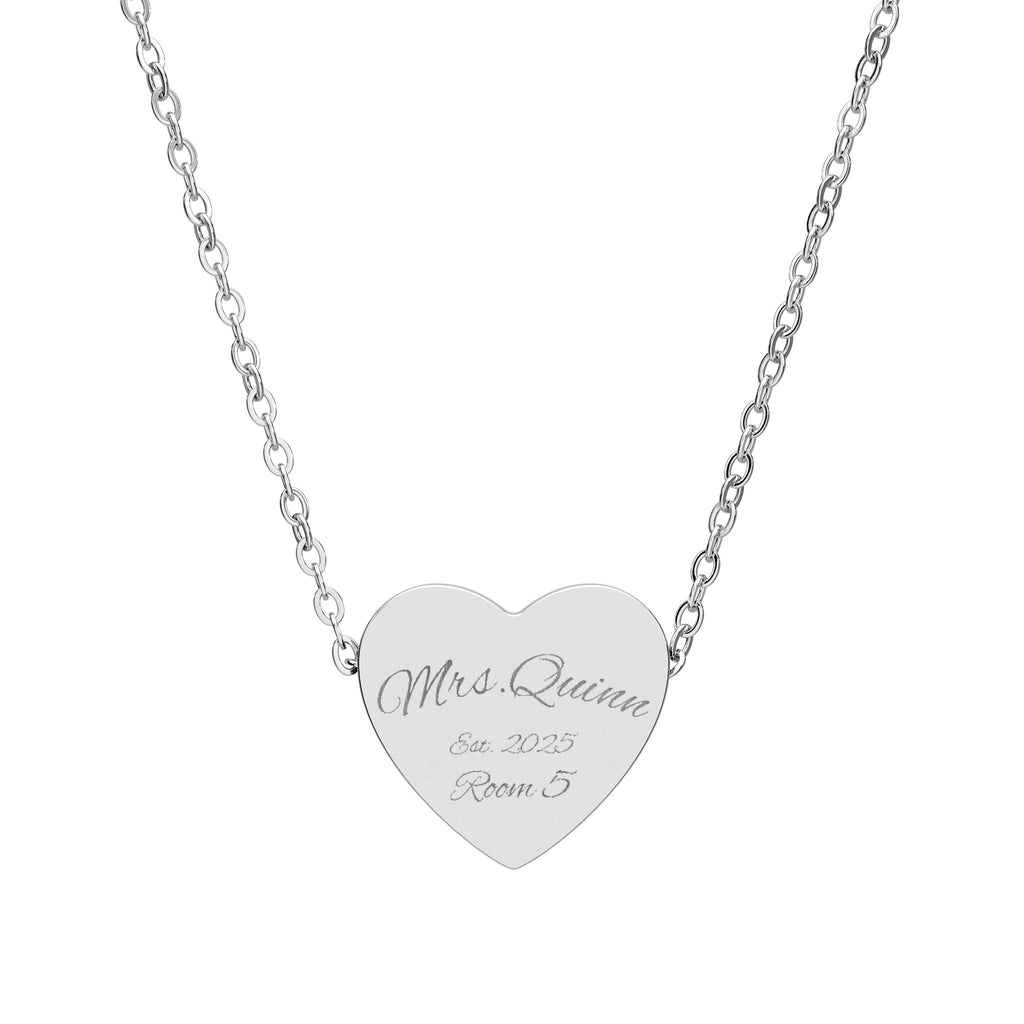 Personalized Teacher Heart Necklace Custom Name • Est. Year • Classroom Detail
