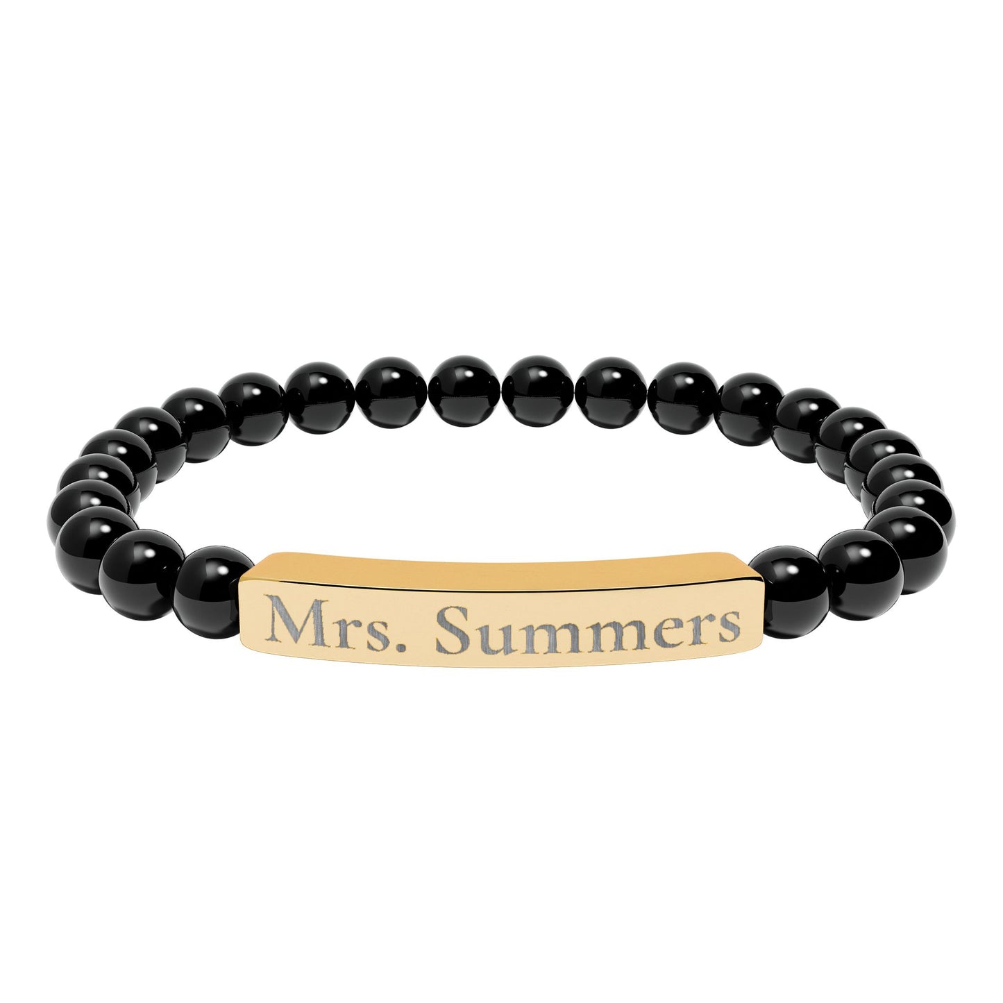 Personalized Teacher Bracelet, Custom Engraved Name Bar Bracelet, Natural Stone Beaded Gift for Teacher Appreciation or School Staf