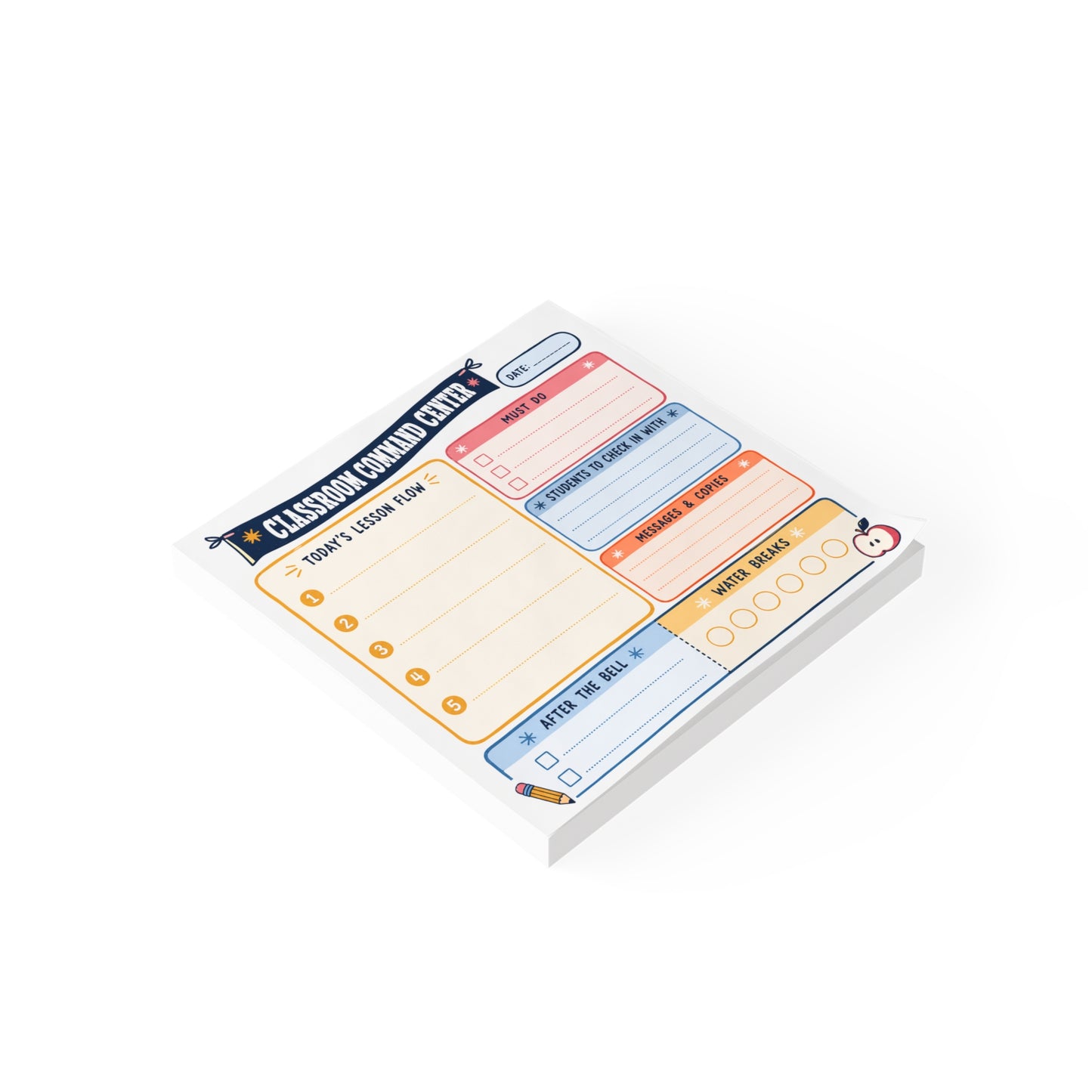 Classroom Command Center 3x3 Sticky Note Pad | Teacher Lesson Planning Planner
