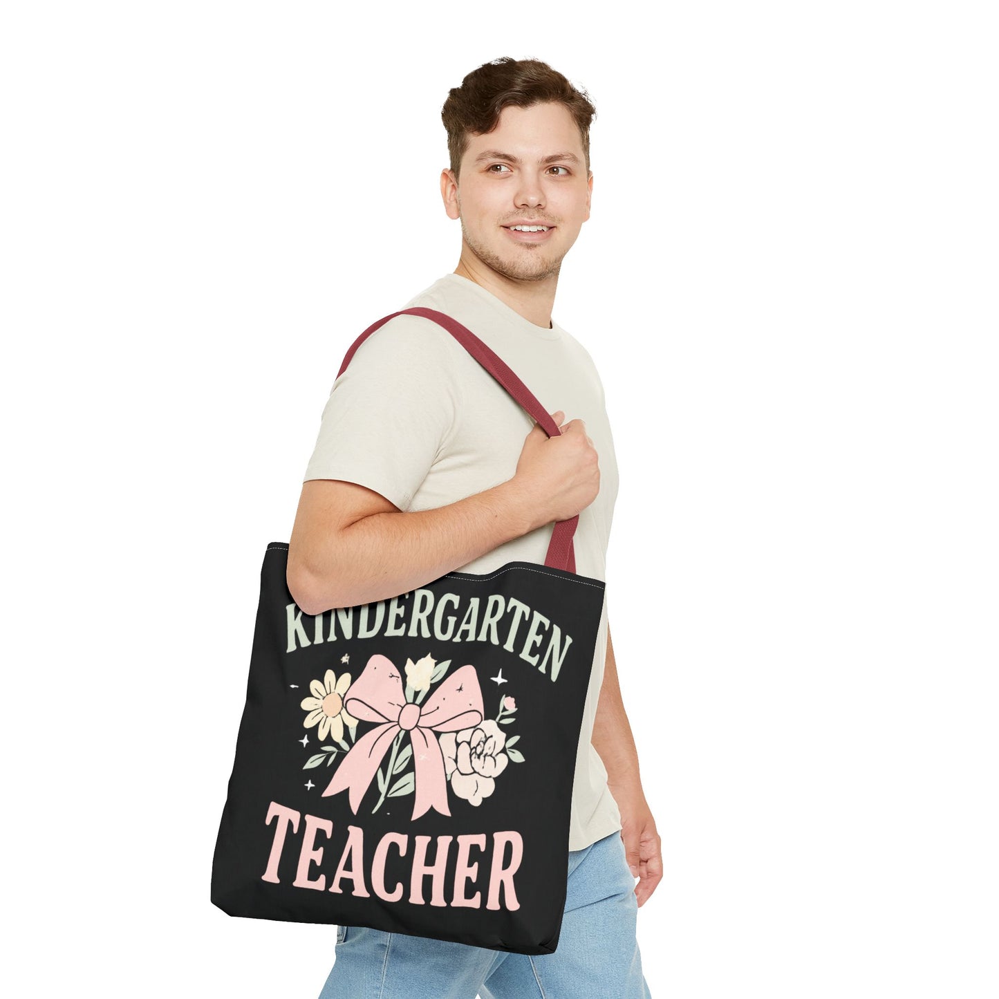 Kindergarten Teacher Floral Tote Bag – Cute Bow & Flowers Teacher Gift