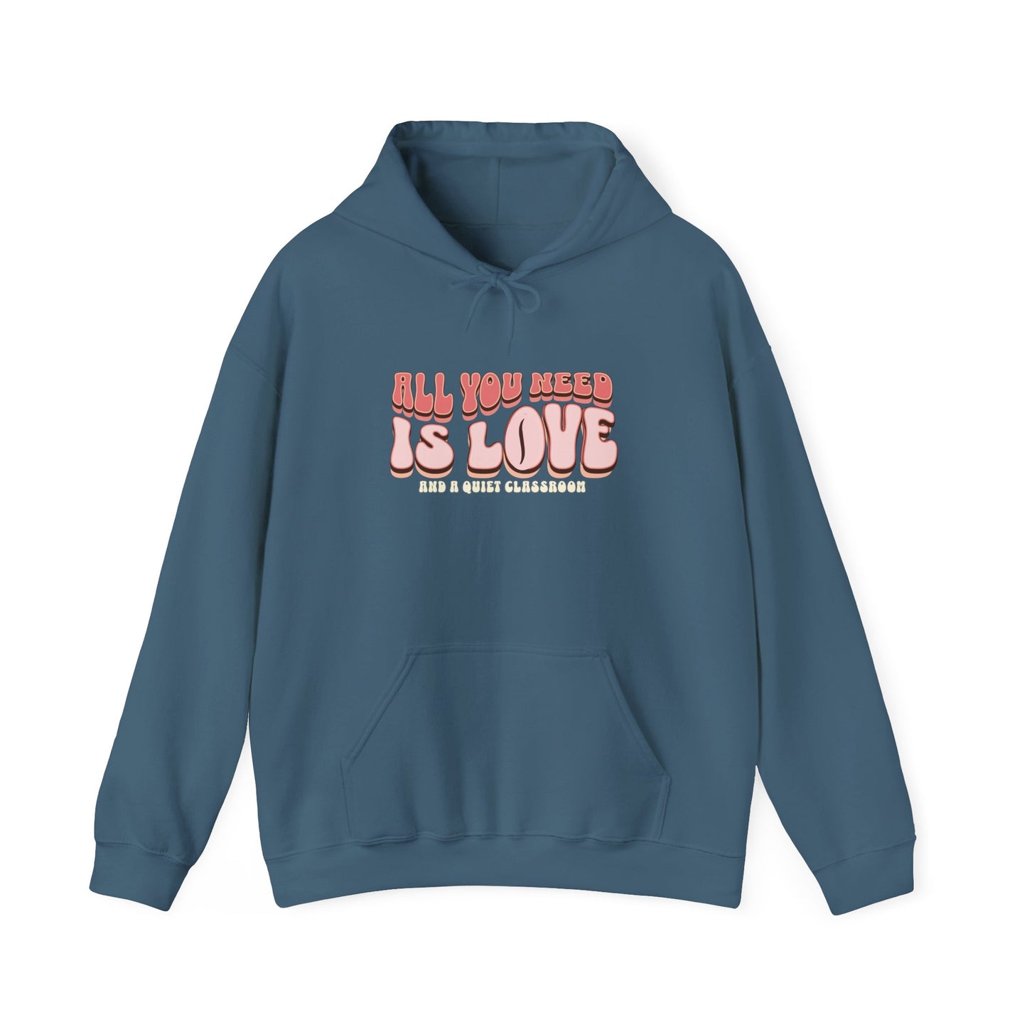 All You Need Is Love Hoodie — Retro Pink Typography Valentine's Sweatshirt