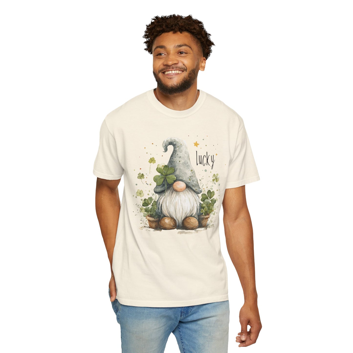 St. Patrick's Gnome T-Shirt — "Lucky" Shamrock Garden Tee