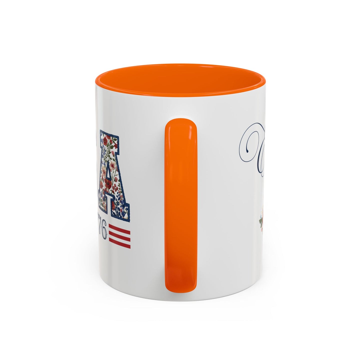 Personalized Patriotic Mug, Custom Name Ceramic Coffee Cup, USA Floral Accent Mug, Fourth of July Hostess Gift, 11oz 15oz