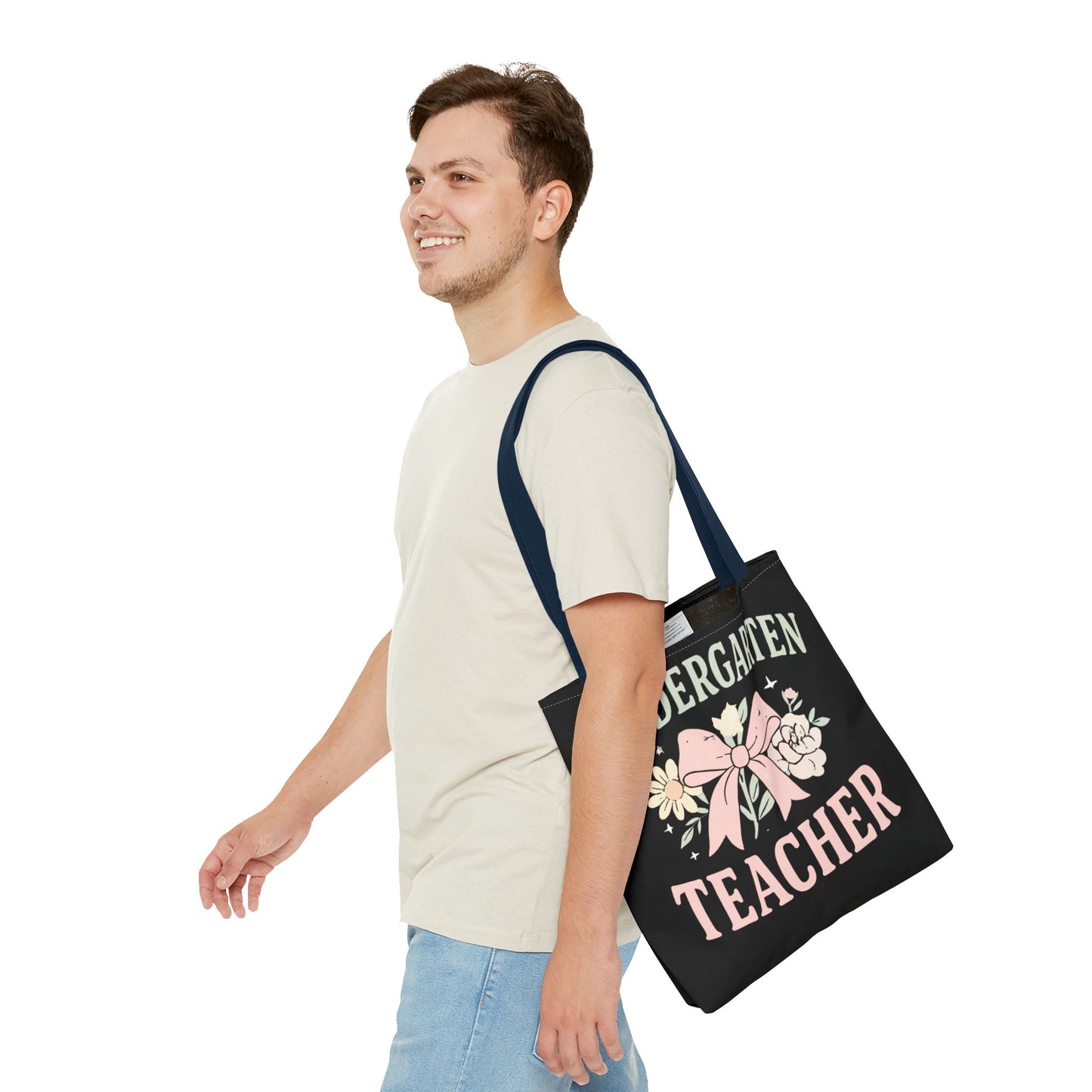 Kindergarten Teacher Floral Tote Bag – Cute Bow & Flowers Teacher Gift