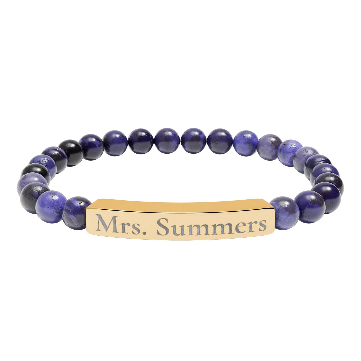 Personalized Teacher Bracelet, Custom Engraved Name Bar Bracelet, Natural Stone Beaded Gift for Teacher Appreciation or School Staf