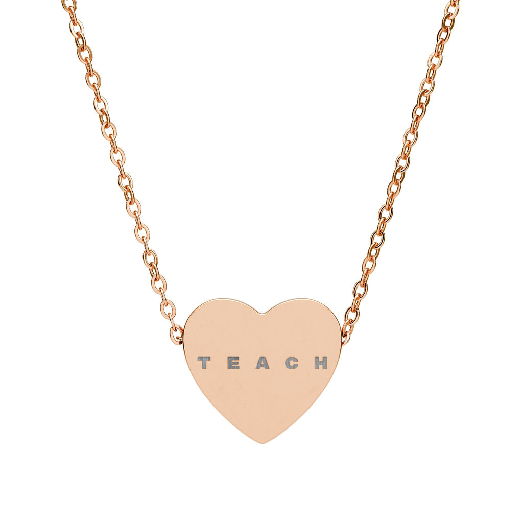 Engraved Heart Necklace — "TEACH" Teacher Appreciation Pendant