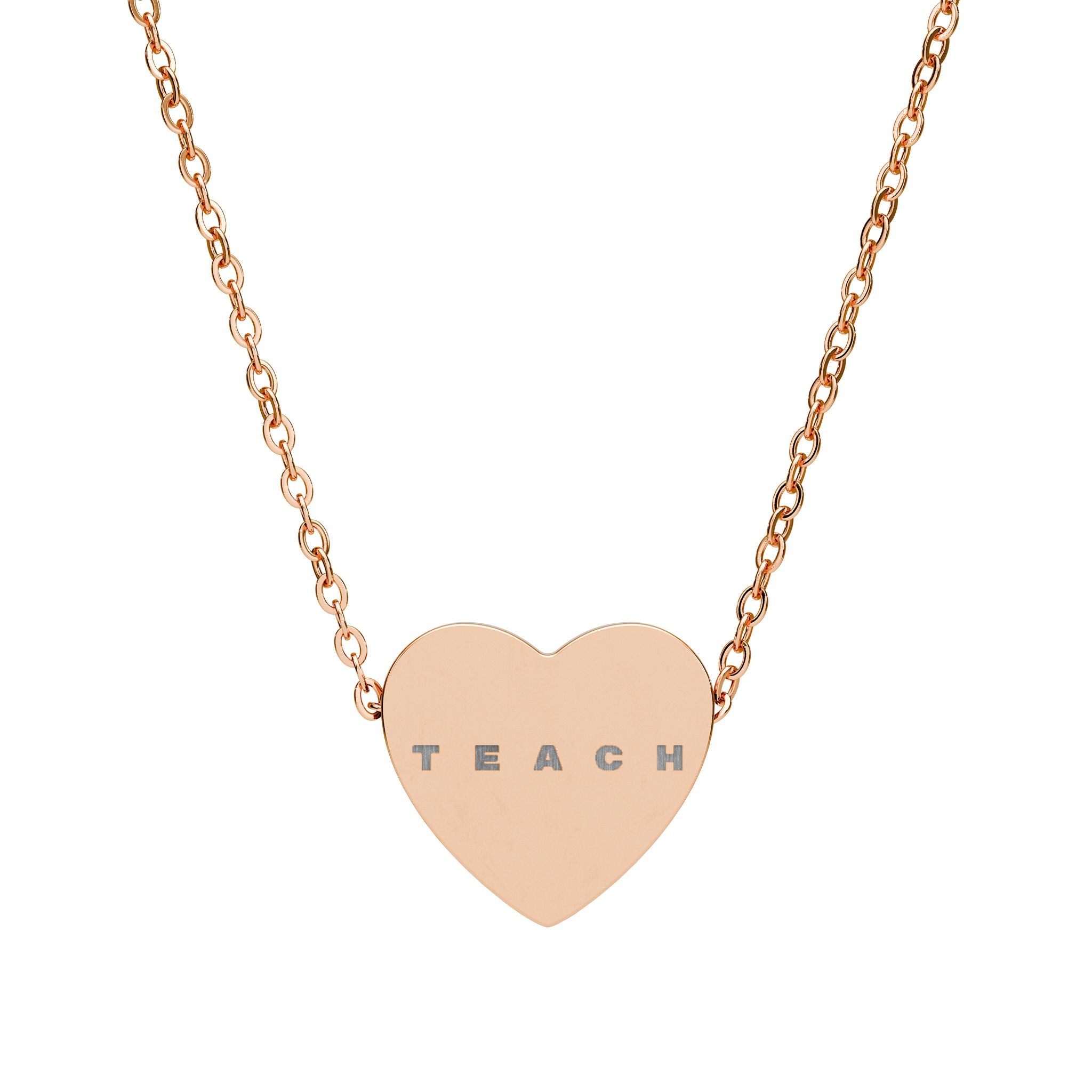 Engraved Heart Necklace — "TEACH" Teacher Appreciation Pendant