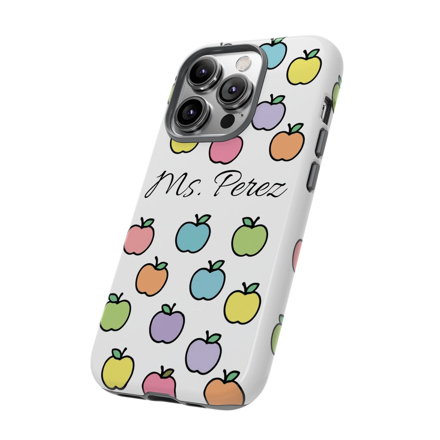 Personalized Teacher Apple Phone Case | Custom Name Teacher iPhone Case | Cute Apple Pattern Phone Case | Teacher Gift