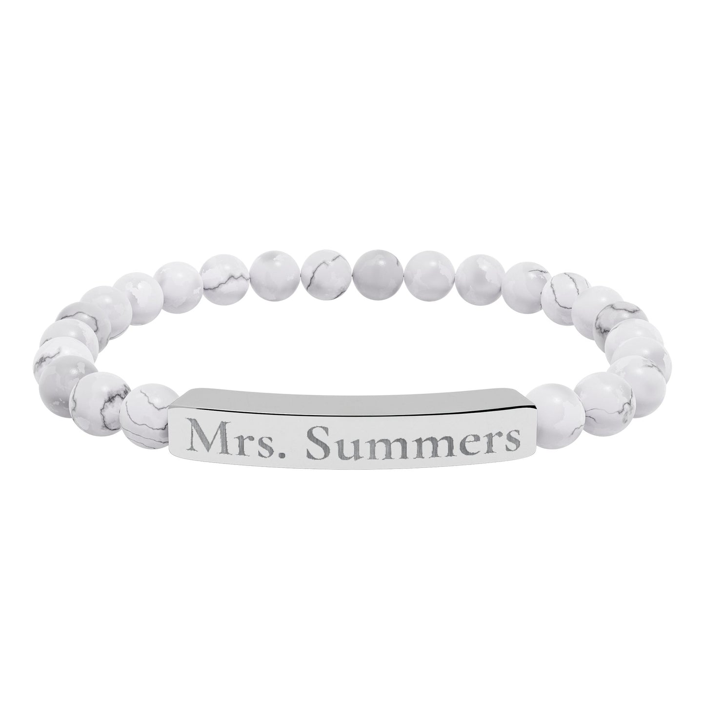 Personalized Teacher Bracelet, Custom Engraved Name Bar Bracelet, Natural Stone Beaded Gift for Teacher Appreciation or School Staf