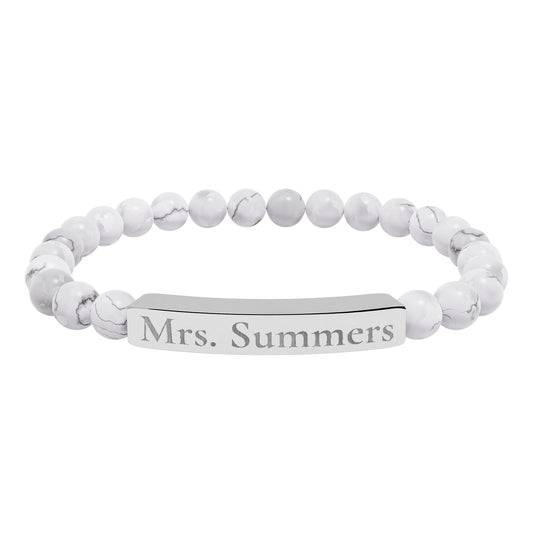 Custom Engraved Name Bar Bracelet, Beaded Natural Stone