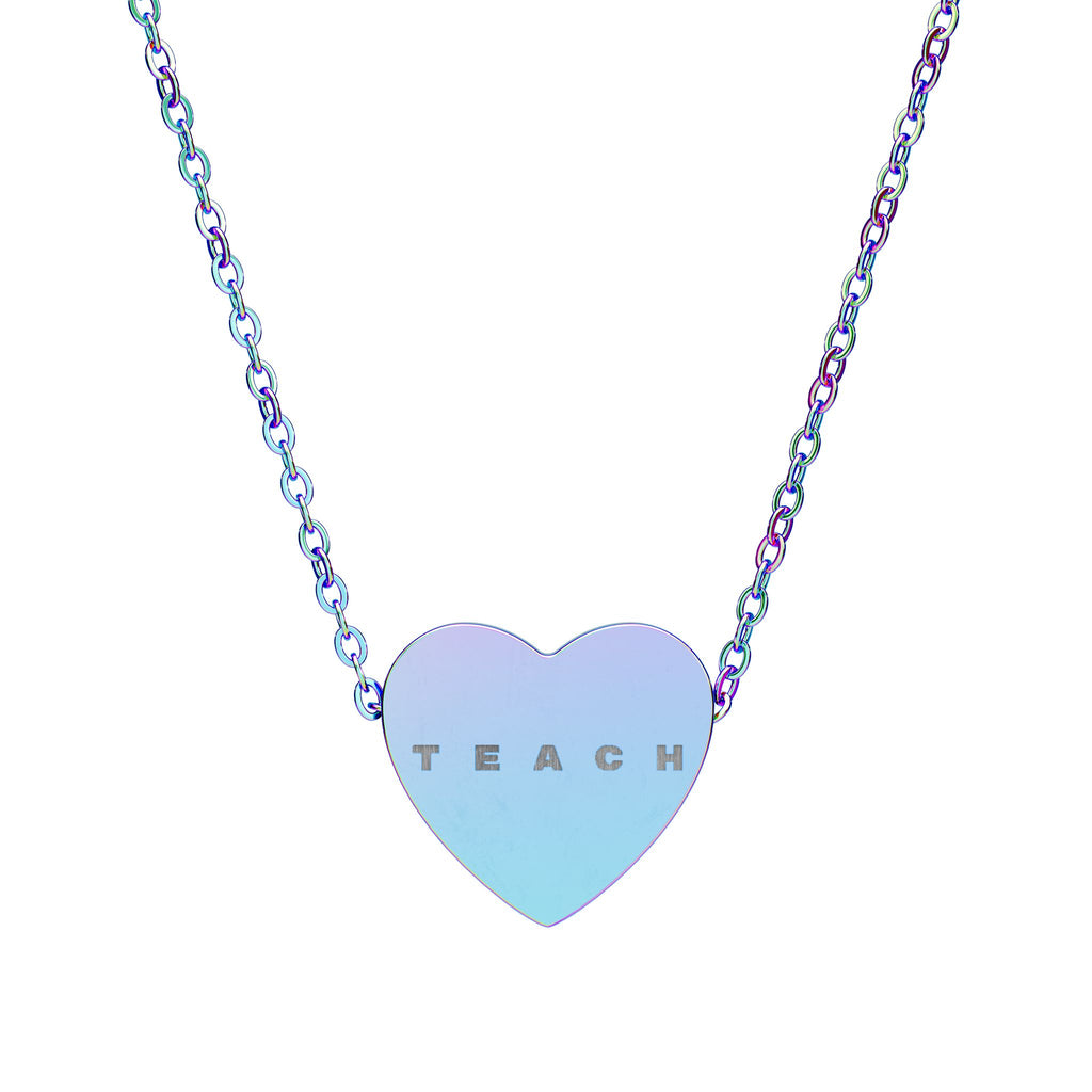 Engraved Heart Necklace — "TEACH" Teacher Appreciation Pendant