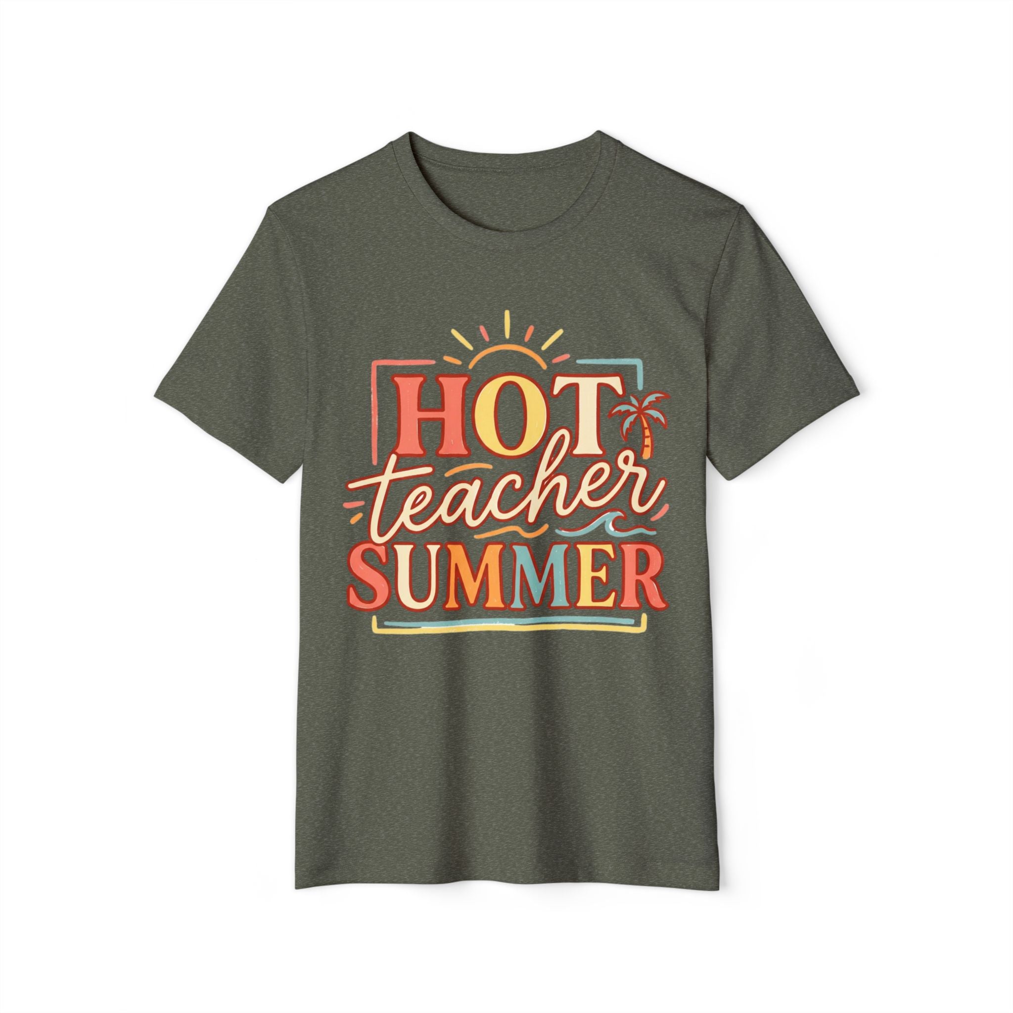 Teacher Summer T‑Shirt - Organic "Hot Teacher Summer" Retro Sun Design