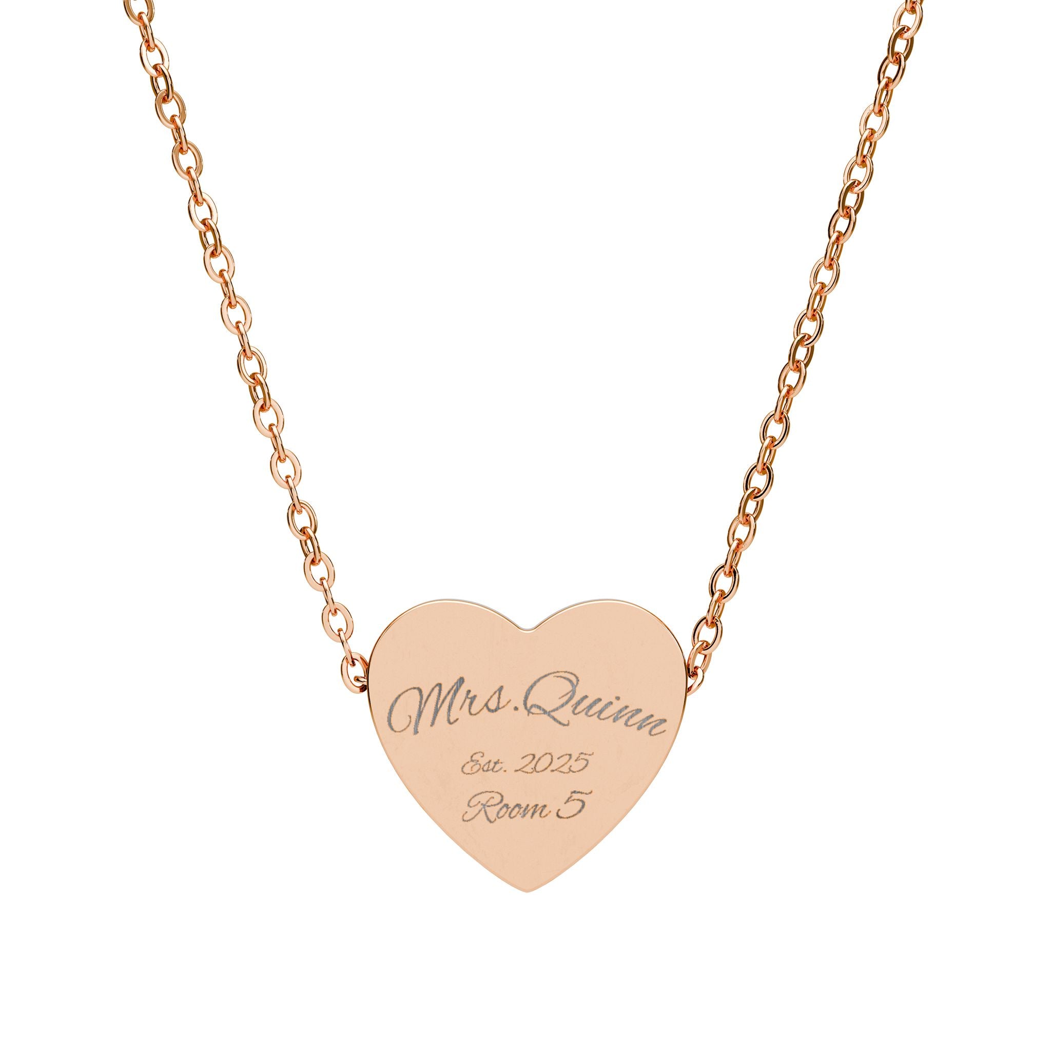 Personalized Teacher Heart Necklace Custom Name • Est. Year • Classroom Detail